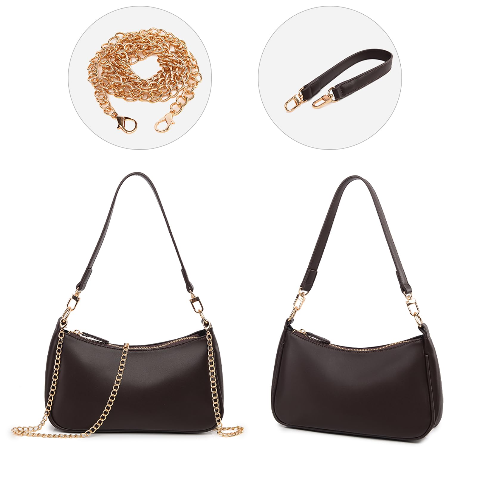 Shoulder Bag for Women with 2 Removable Straps and Zipper Closure Crossbody Bags Clutch Tote HandBags Purses