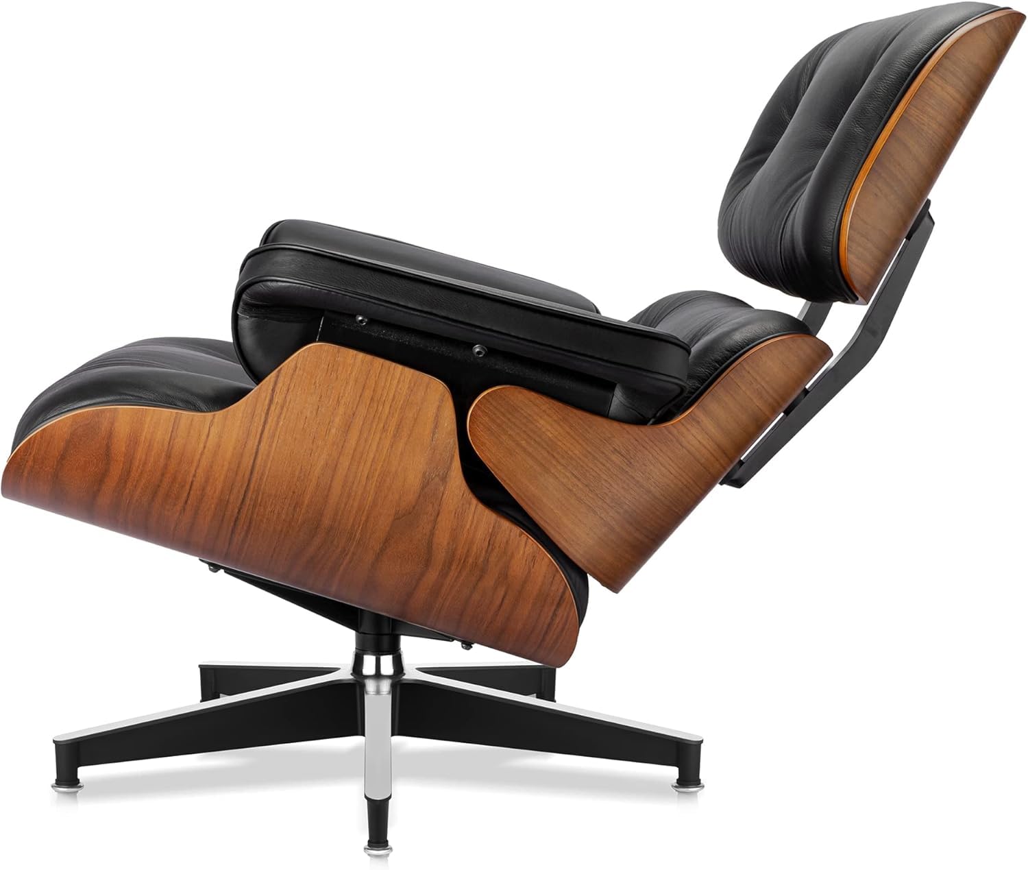 Echtleder-Entspannungssessel mit Fußhocker, moderner Fernsehsessel, drehbarer Chaiselongue mit Ottomane, Fester Neigungswinkel von 105°, einzigartiges Design mit gepolstertem Kissen