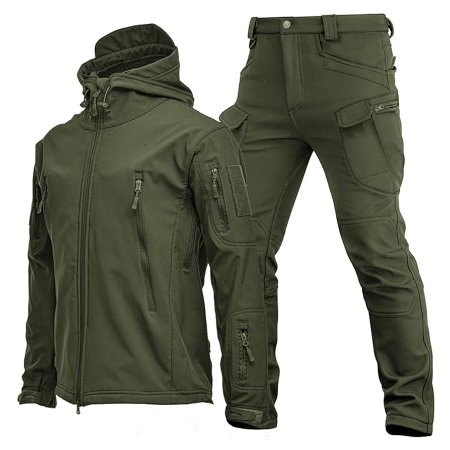 RVUEM Giacca Tattica, Giacche da Caccia Softshell, Uniforme Mimetica  Impermeabile dell'Esercito, Tuta Mimetica Militare, Giacca E Pantaloni  Tattici da Uomo, Impermeabile, Leggero,Verde,L : Amazon.it: Moda