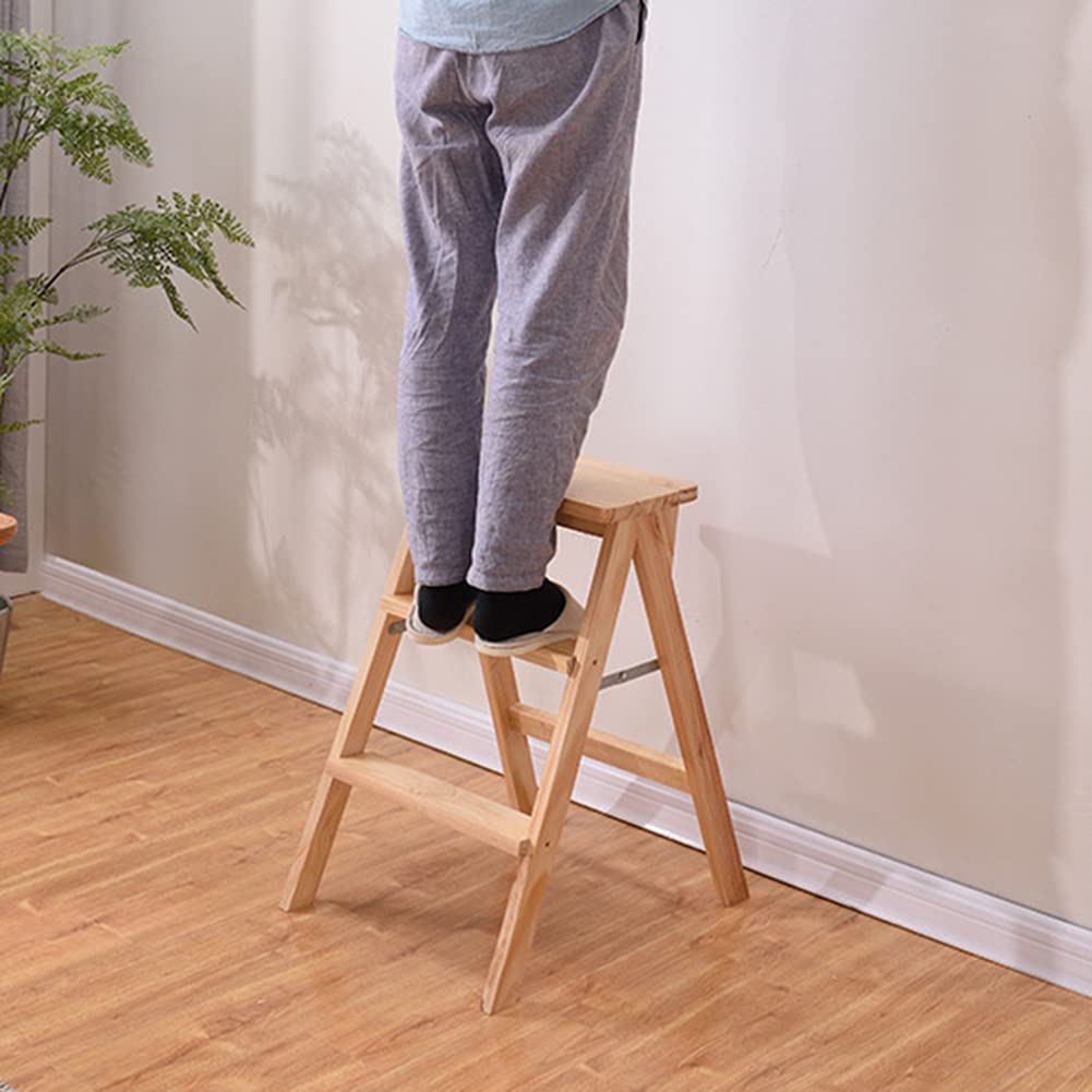 Taburete plegable de madera de 3 escalones para adultos y personas mayores, escalera portátil para cocina/dormitorio, fácil acceso y altura extra para objetos de alcance