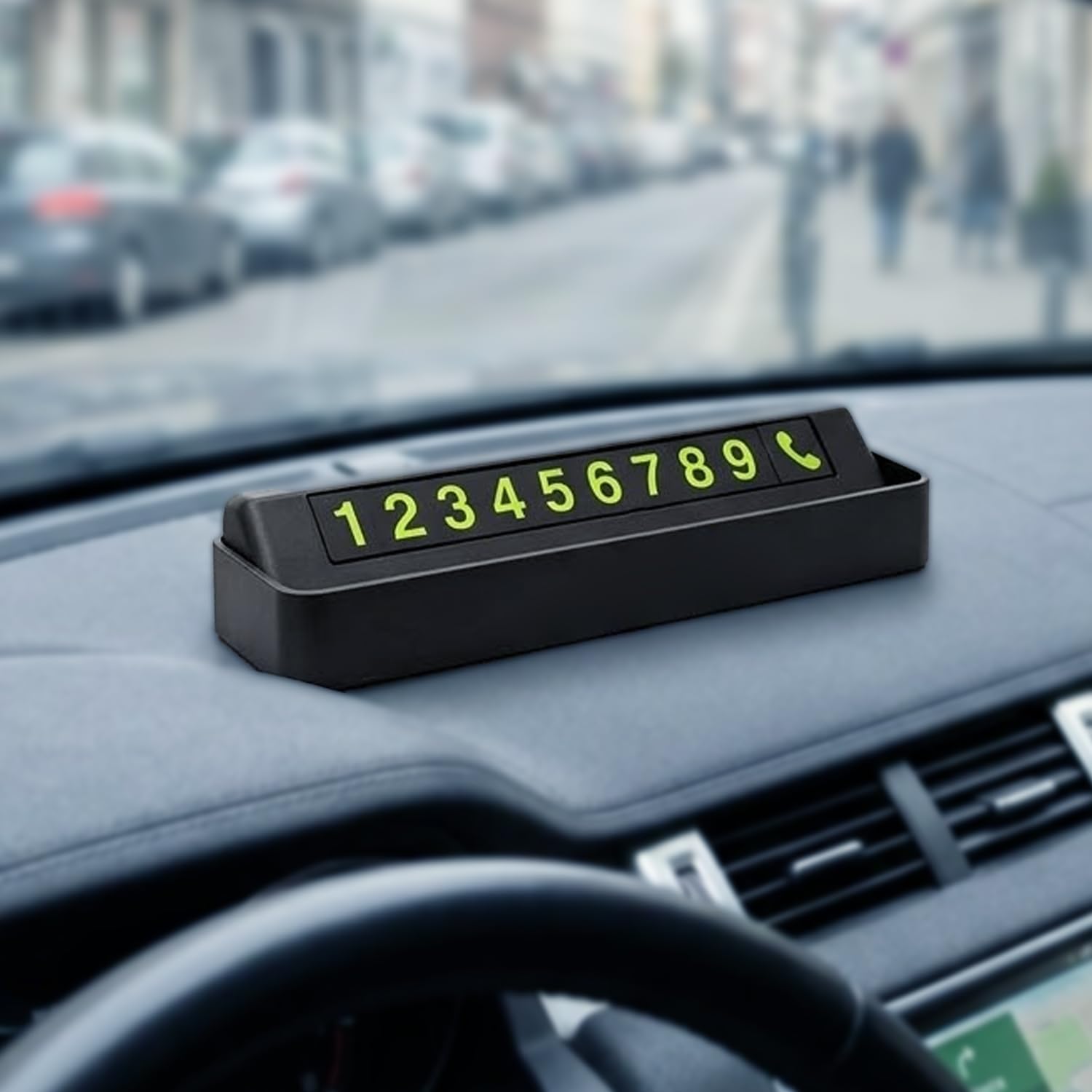 STRIFF NumShield Car Dashboard Temporary Parking Number Plate with Hide Feature | Premium PVC Parking Phone Number Display Card for Cars | Stylish & Reusable Car Interior Accessory (Black)
