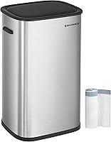 Vista 9 de SONGMICS 2 x 6.6 Galones Bote de Basura de Tapa Abierta, Papelera de Basura de Doble Compartimento para Residuos y Reciclaje, Acero Inoxidable, Plata