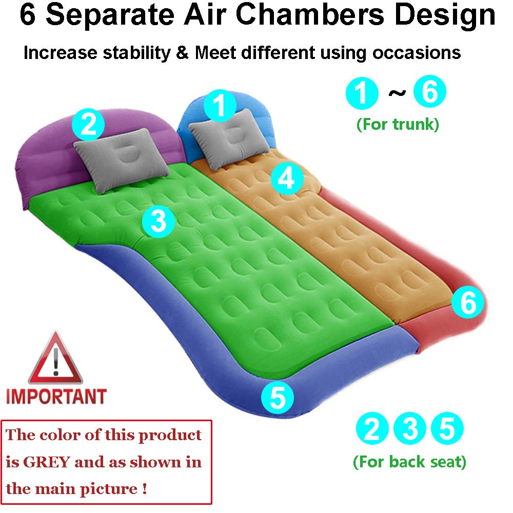 SAYGOGO SUV Air Mattress Camping Bed Cushion Pillow - Inflatable Thickened Car Air Bed with Electric Air Pump Flocking Surface Portable Sleeping Pad for Travel Camping Upgraded Version - Grey