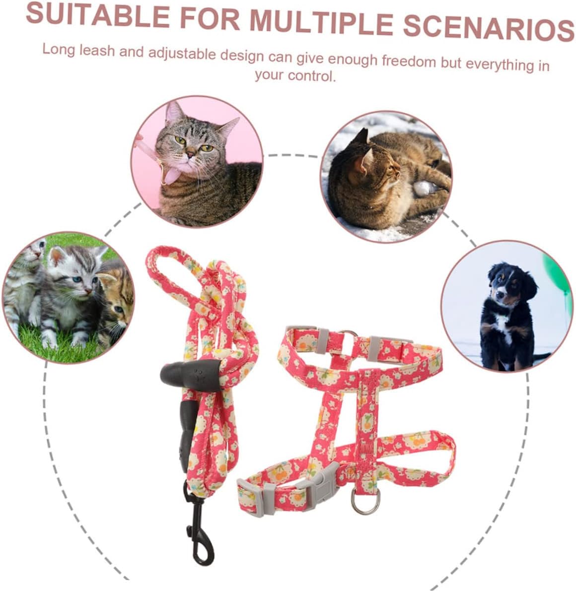 HEMOTON Adjustable Cat and Leash Escape Walking Gear for Cats and Dogs Cute Floral Design