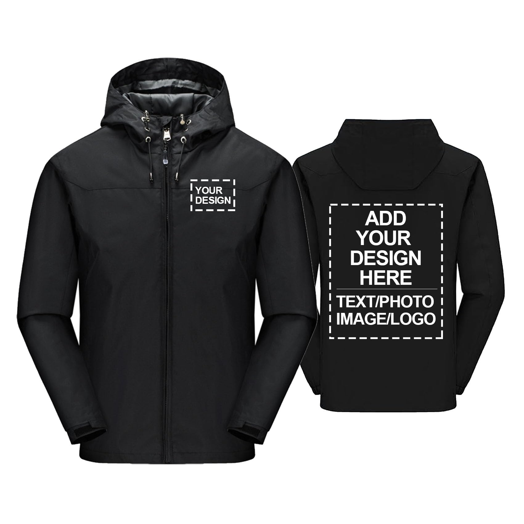 Giacca da uomo personalizzata per il lavoro e le attività all'aperto leggera impermeabile antivento giacca antipioggia softshell cappuccio personalizzabile con logo testo e immagini