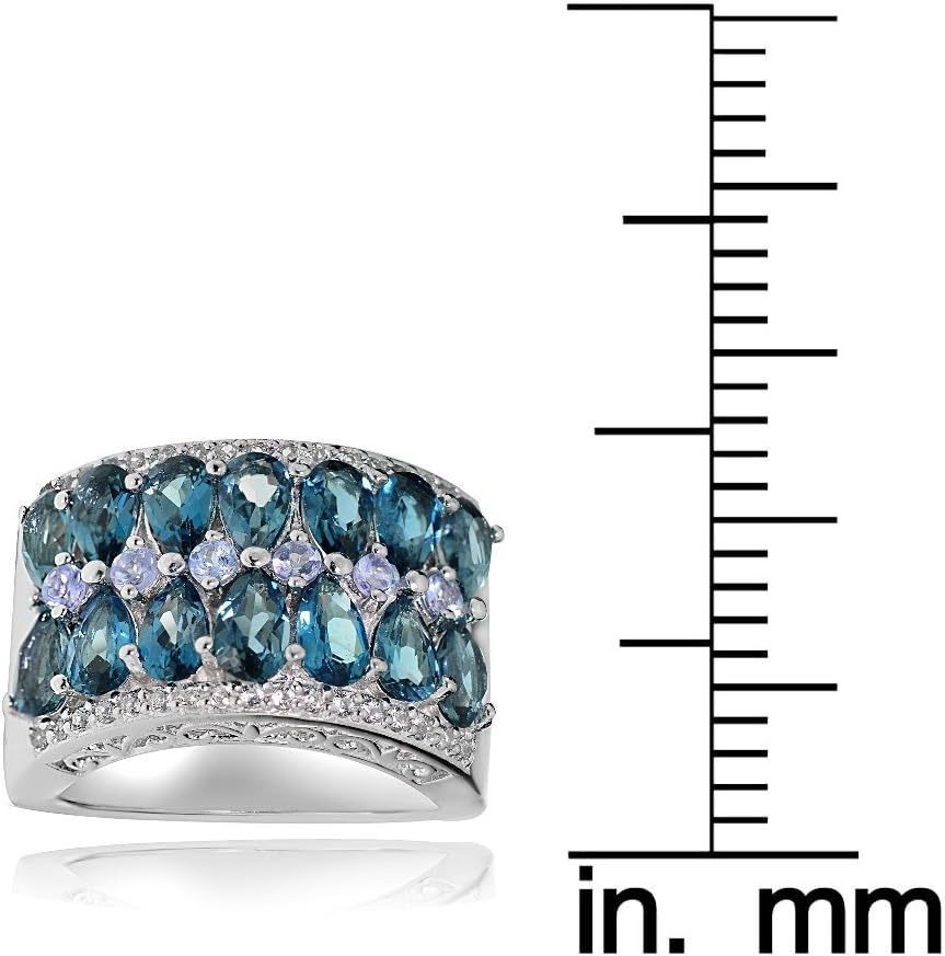 Ice Gems Sterling Silver Genuine Tanzanite, London Blue and White Topaz 2-Row Ring - Image 3