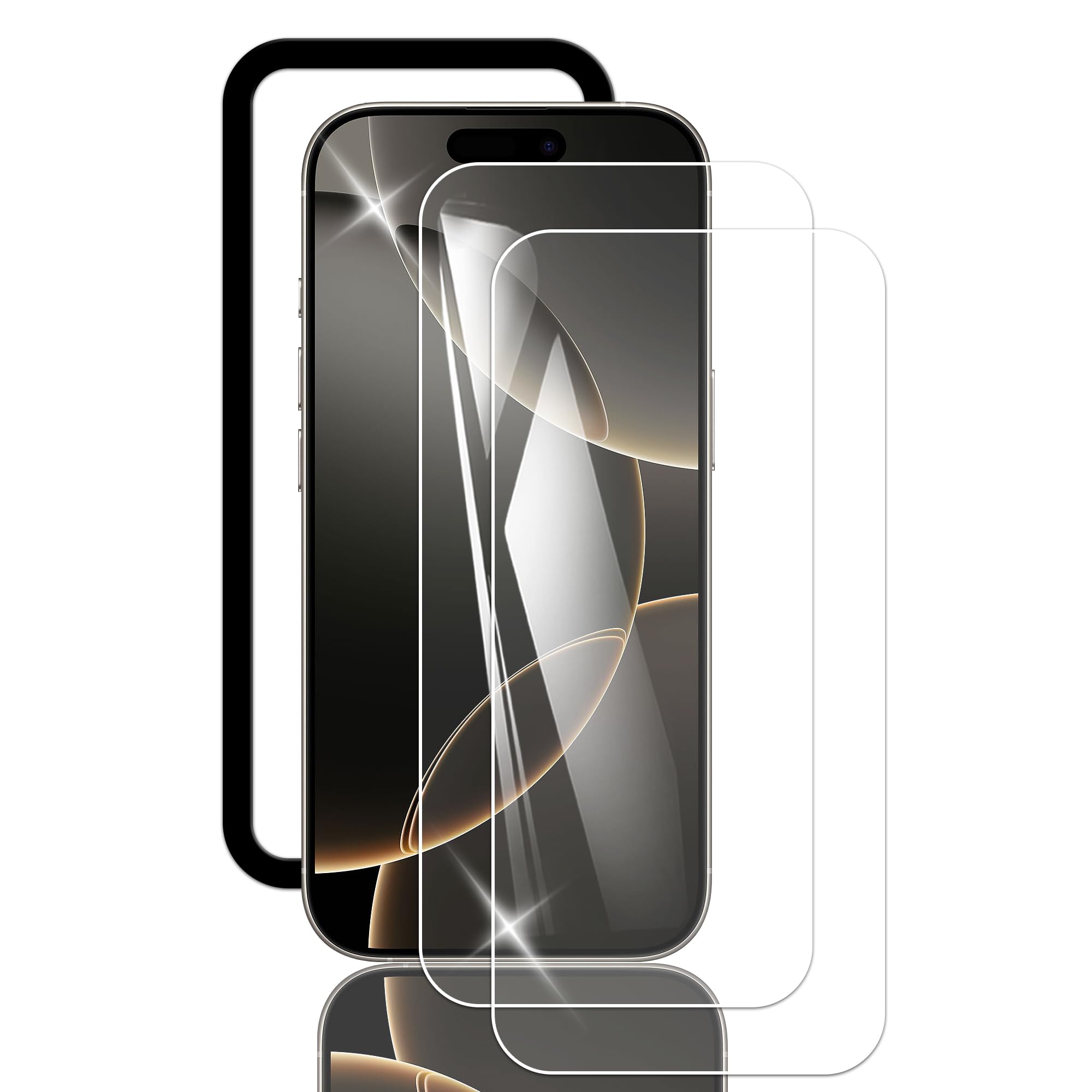 Briacicell【2枚セット】For iPhone 16 Pro 用のガラスフィルム（2枚）+ ガイド枠付き【日本旭硝子素材製】アイフォン16Pro 強化ガラス 保護フィルム 硬度9H 高透過率 衝撃吸収 飛散防止 指紋防止 高感度 貼付簡単 撥油性 ラウンドエッジ加工 超高質感 極薄 高光沢