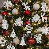 40Pcs Christmas Tree Decoration Hanging Ornaments, Glitter Silver Snowflakes Xmas Bells Snowman Reindeer Wreath Santa Ornaments for Winter Wonderland Christmas Holiday New Year Party Supplies