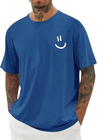 Men's Short Sleeve Graphic Tee - Funny Smile Crew Neck T-Shirt
