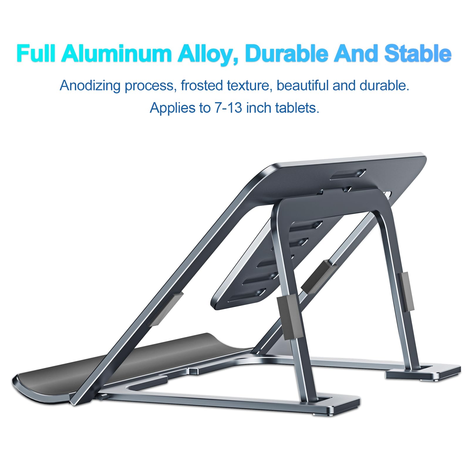 Supporto Tablet Regolabile Pieghevole in Alluminio Portatile per Tavolo Compatibile iPad Pro Air Mini Samsung Tab Surface Pro Kindle Fire 7-13" Grigio