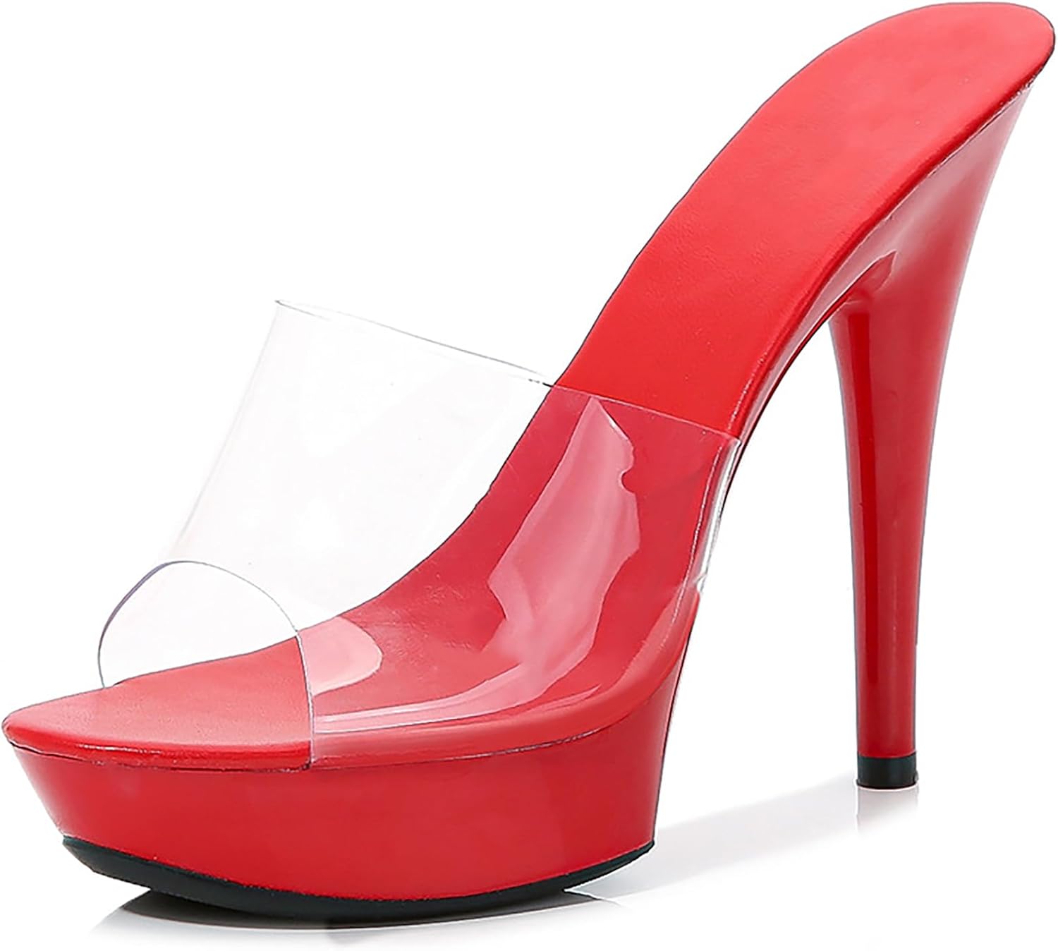 Women Clear Strap Fish Mouth Platform Sky High Heel Sexy Party Slides Fashion Transparent Open Toe 5.11in High Heeled Backless Prom Sandals For Evening Wedding