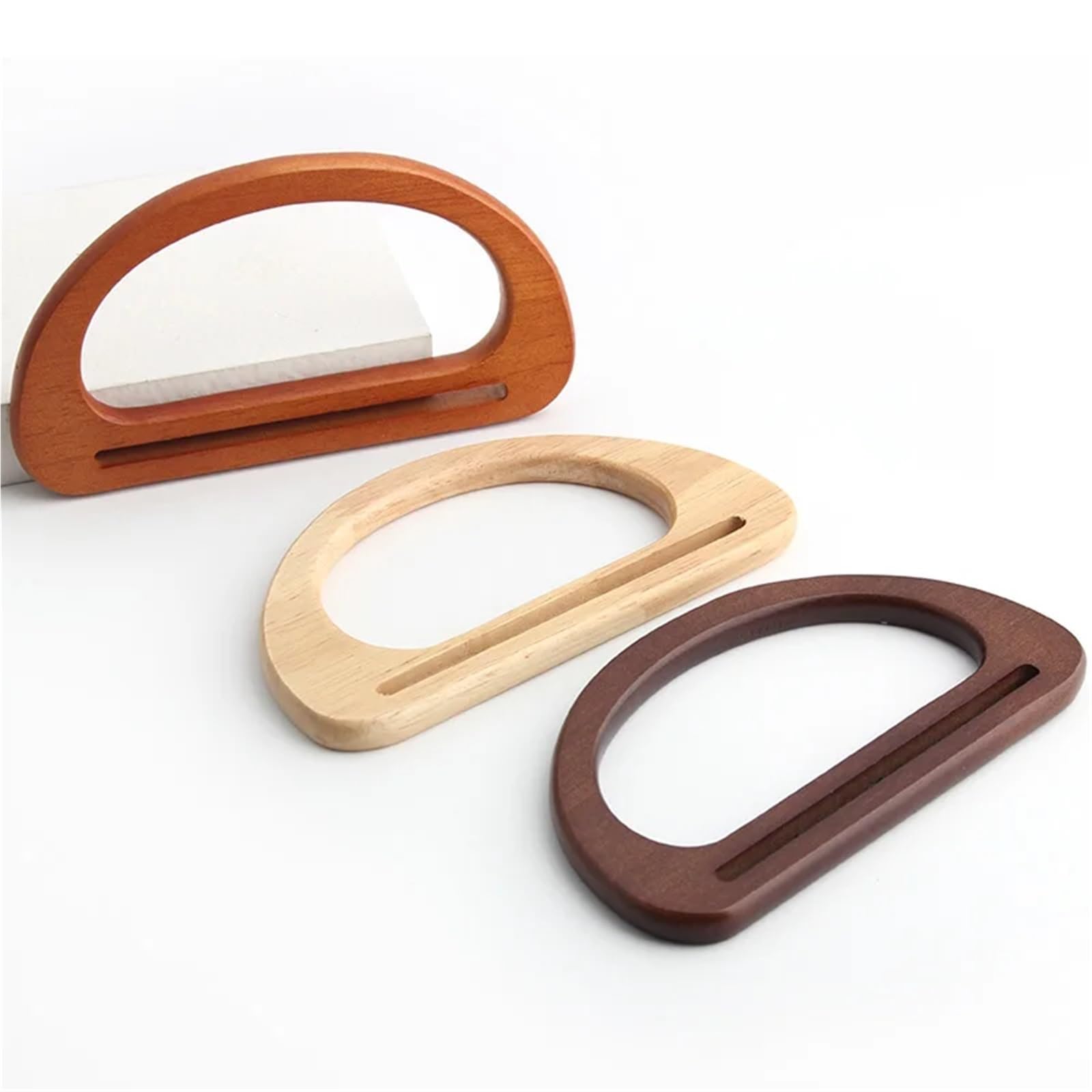 MRKU Asa de Madera para Bolso, Accesorios para Bolsos, Manualidades, Bricolaje, 4 Piezas de 15 cm y 17 cm, Piezas en Forma de D, Soportes de Costura Hechos a Mano para Bolsos de Playa Hechos a Mano