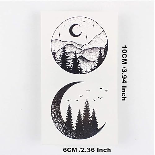 Miniatura 5 de Ooopsiun 20 hojas de tatuajes temporales de montaña negra para adultos, hombres y mujeres, tatuajes falsos impermeables, calcomanías de arte