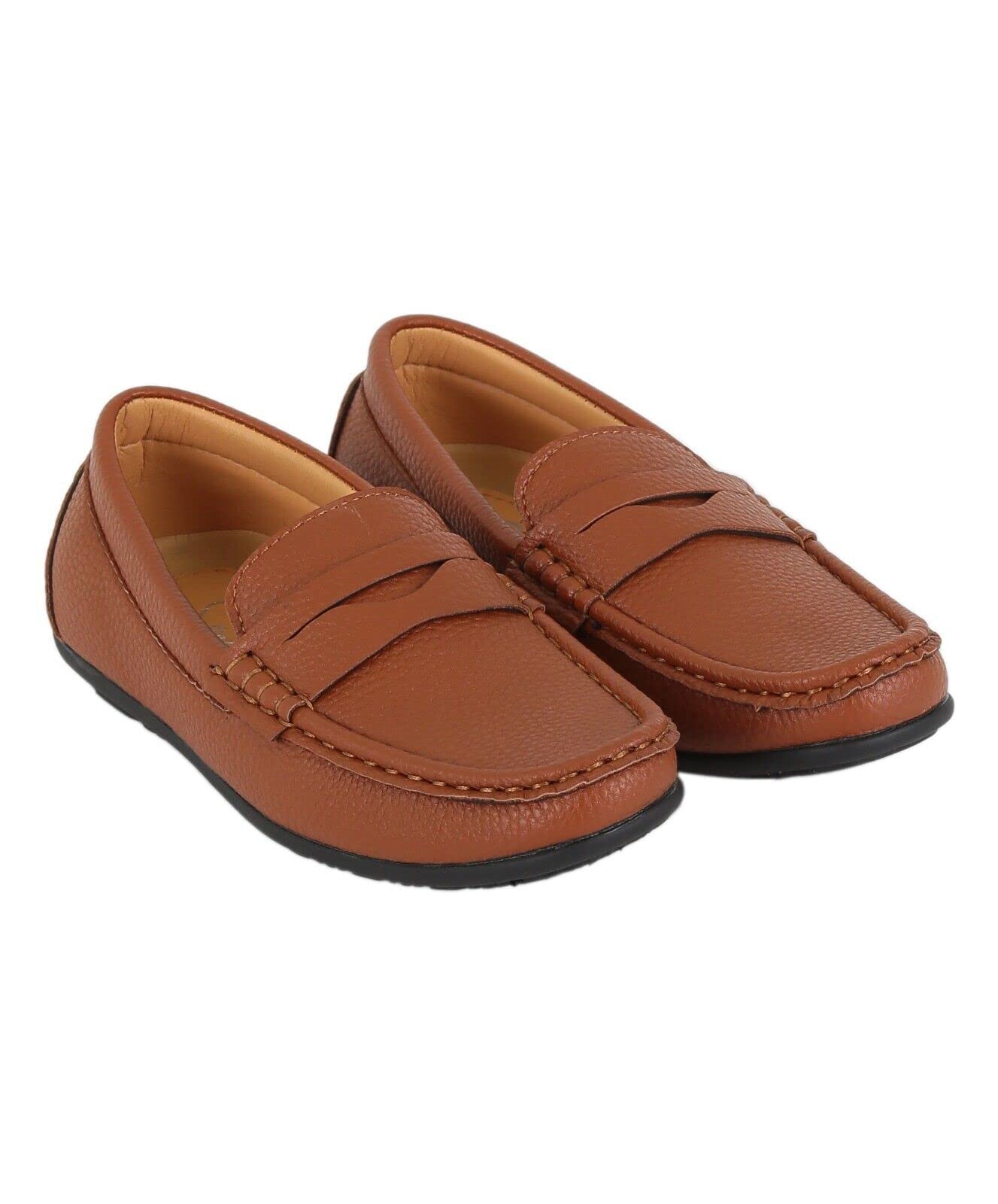 Mocassino da Ragazzo in Ecopelle con battistrada, Mocassino da Sposa, Classico, Elegante, Casual, Mocassino, Scarpe Marrone Chiaro Piatte Taglia UE 27