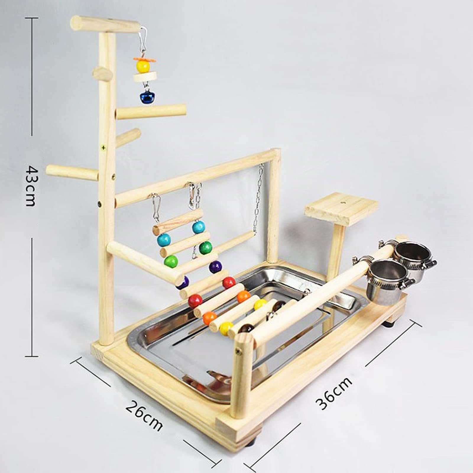 TEMU-SC Soporte para loros de madera: parque infantil para pájaros con perchas para periquitos pequeños y medianos, periquitos, pinzones, periquitos y pájaros del amor (37 x 26 x 44 cm)
