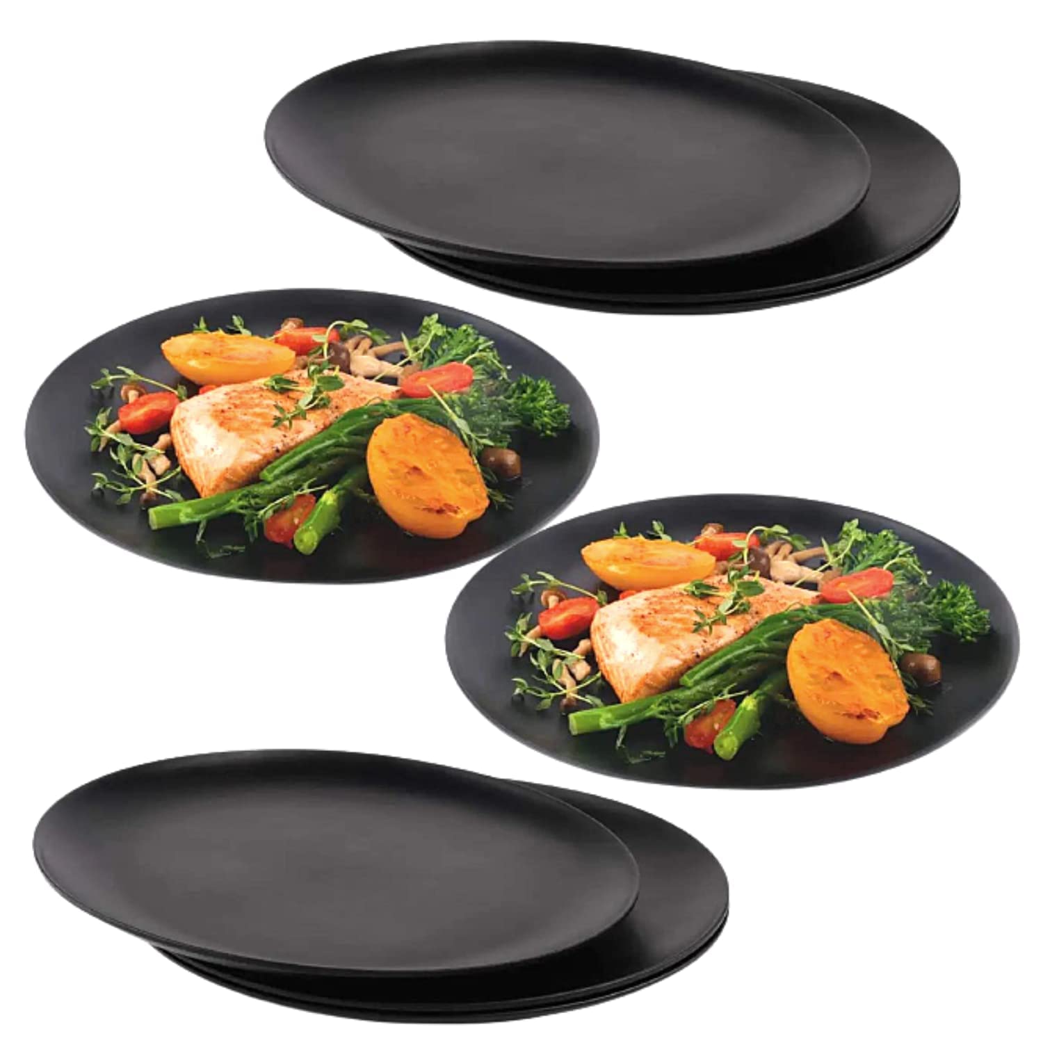 Melamine 6 Black Dinner Plates, Dinner Plates for Snacks, Dinnerware Gift for Dewali (Matt Black, 10 Inch, Pack of 6)