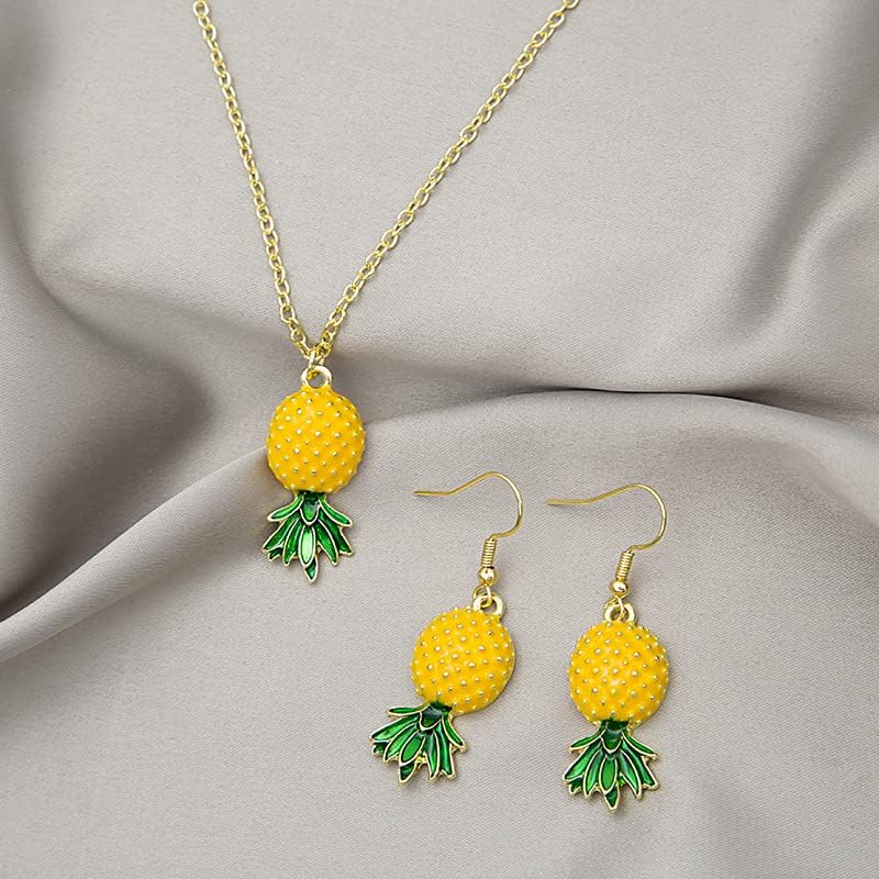 Fuqimanman2020 Tropical Fruit Jewelry Set Green Leaf Yellow Pineapple Red Strawberry Earrings Pendant Necklace Jewelry for Women-pineapple - Image 2