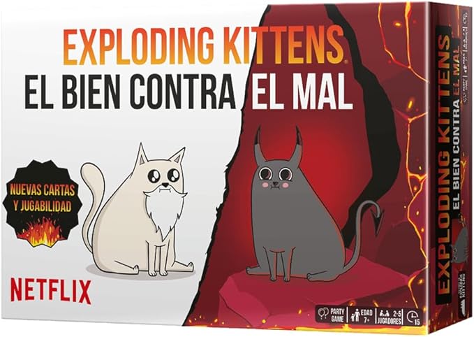 Exploding Kittens | Bien contra el Mal | Juego de Cartas para Amantes de los Gatos y Las Explosiones | A Partir de 7 Años | De 2 a 6 Jugadores | 15 Minutos por Partida | Español