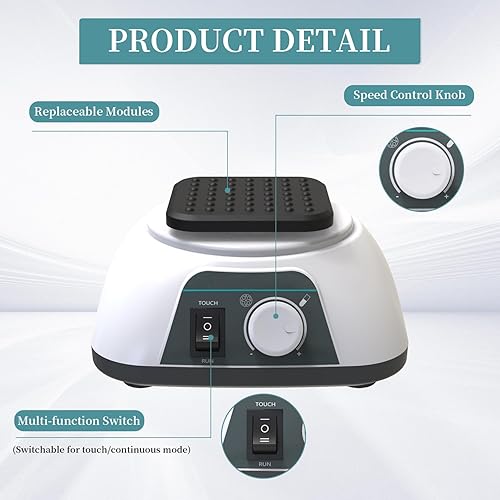 Miniatura 6 de Vortex - Mezclador mezclador de 0 a 3000 rpm, función táctil y continua con 7 módulos para pinturas de tubos de laboratorio, adhesivos de pestañas