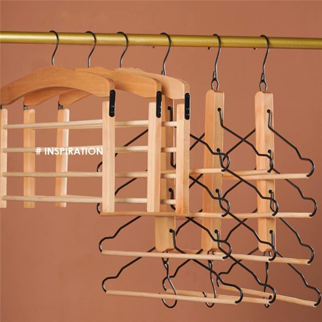 JSEIAJB Multifunctional 4 Layers Pants Hangers 4 in 1 Clothes Hangers Storage Rack Wooden Hanger Wardrobe Closet Organizer(E)