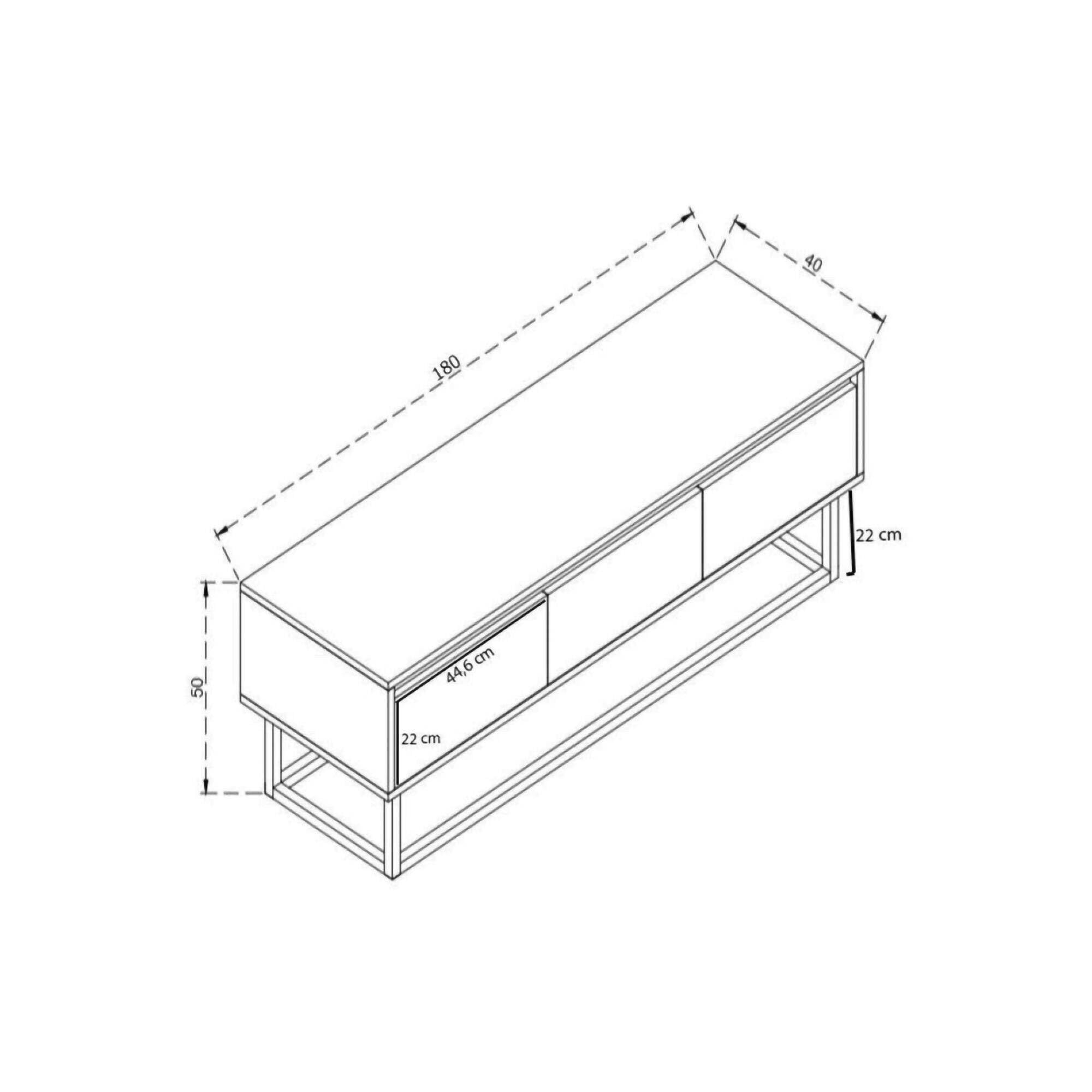 Dmora - Mobile porta TV Suhail, Credenza da soggiorno, Armadio basso per TV, Base parete attrezzata, 180x40h50 cm, Quercia e Nero