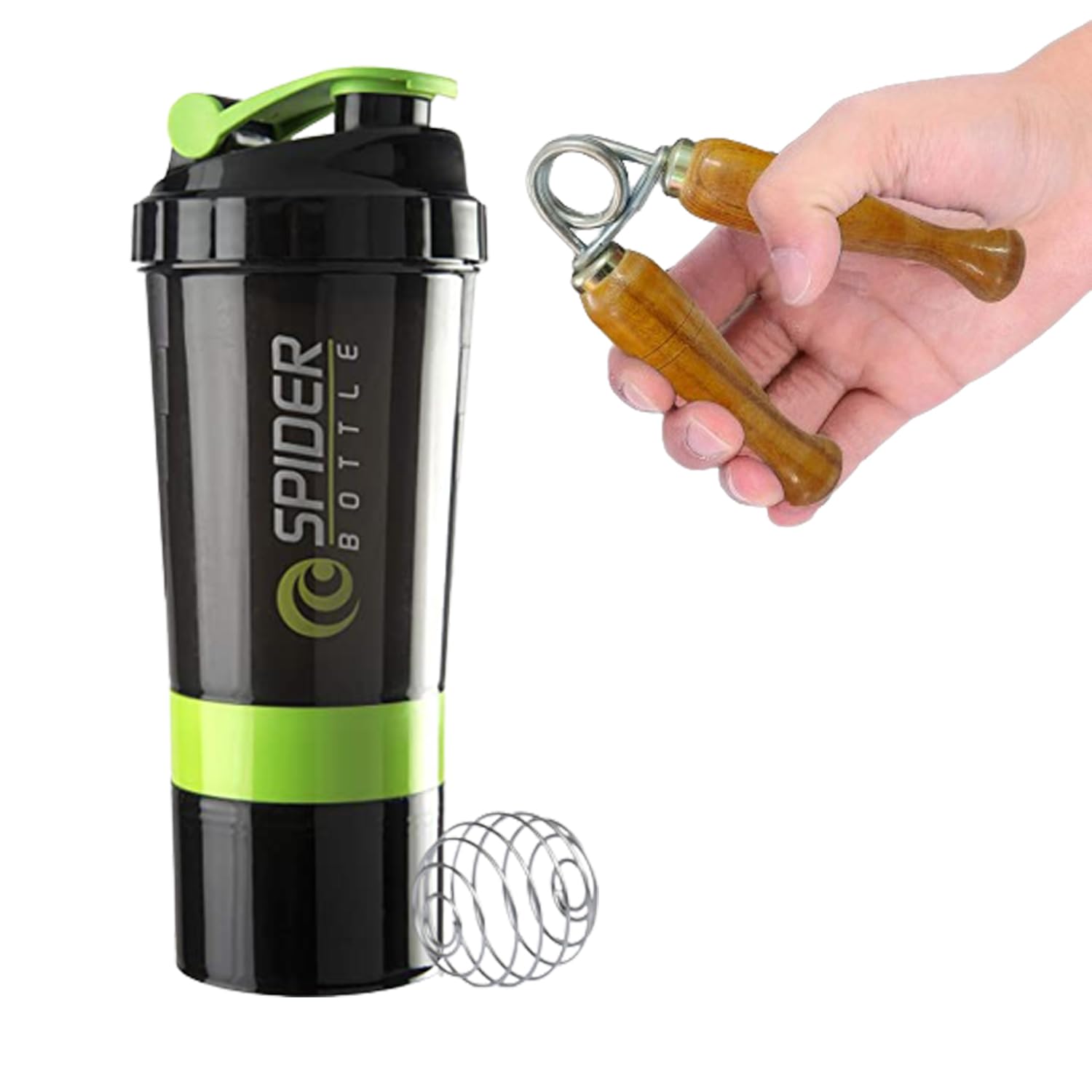 (2024 New) Combo Shaker Bottle With Wooden Gripper | Shakers For Protein Shake Bottle Gym Shaker Bottle Shaker Bottles For Protein Shake Gym Protein Shaker Bottle For Gym combo (White) (Green)-image-11
