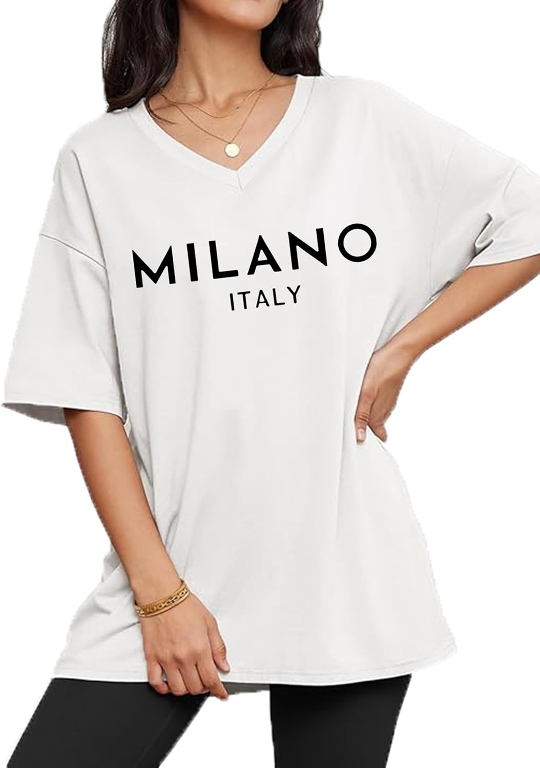 Zoyami Womens Oversized V Neck T Shirts Graphic Vintage Tees Casual Loose Fitting Short Sleeve Tops - Image 3