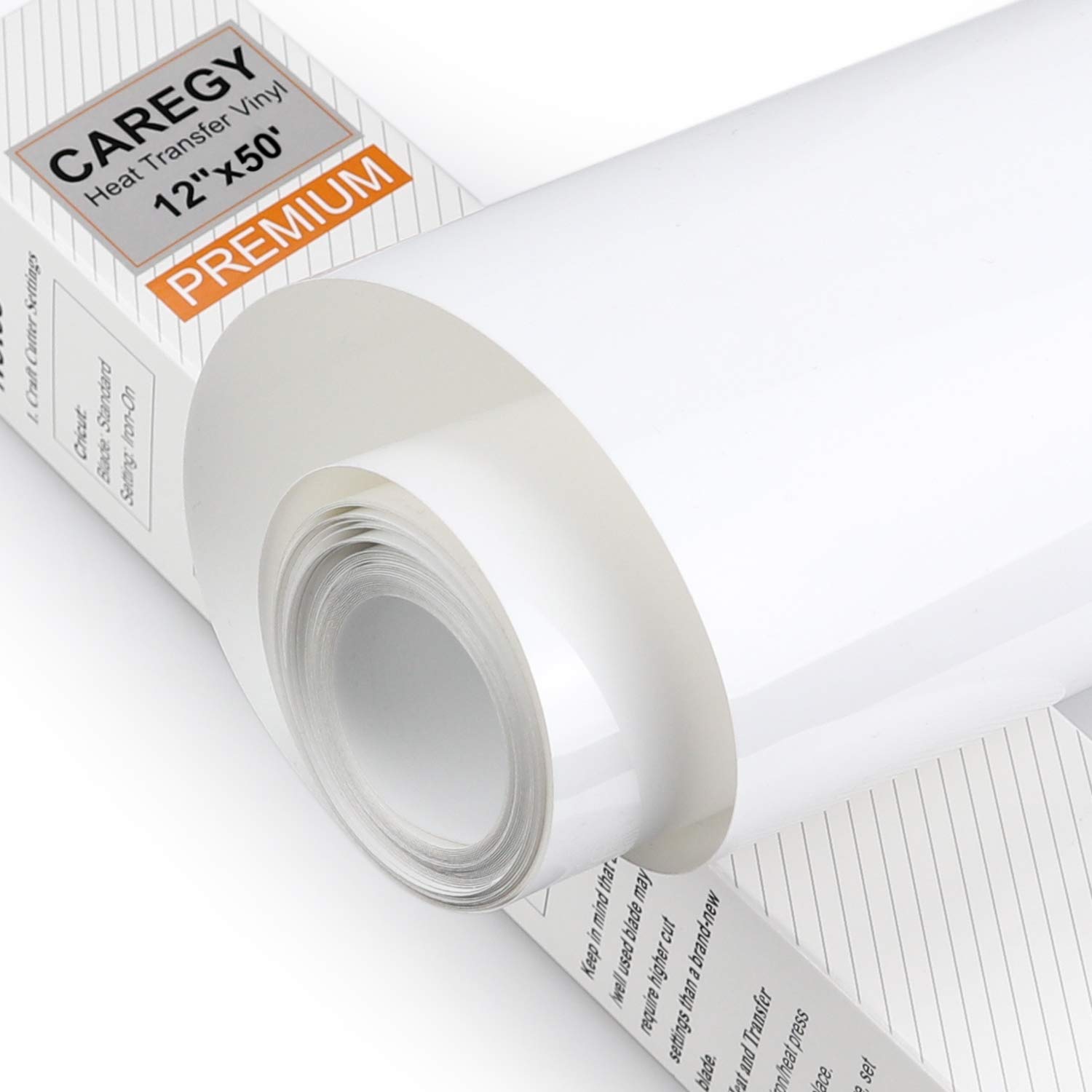 Amazon.com: CAREGY Heat Transfer Vinyl HTV for T-Shirts 12 Inches by 50  Feet Roll (White)