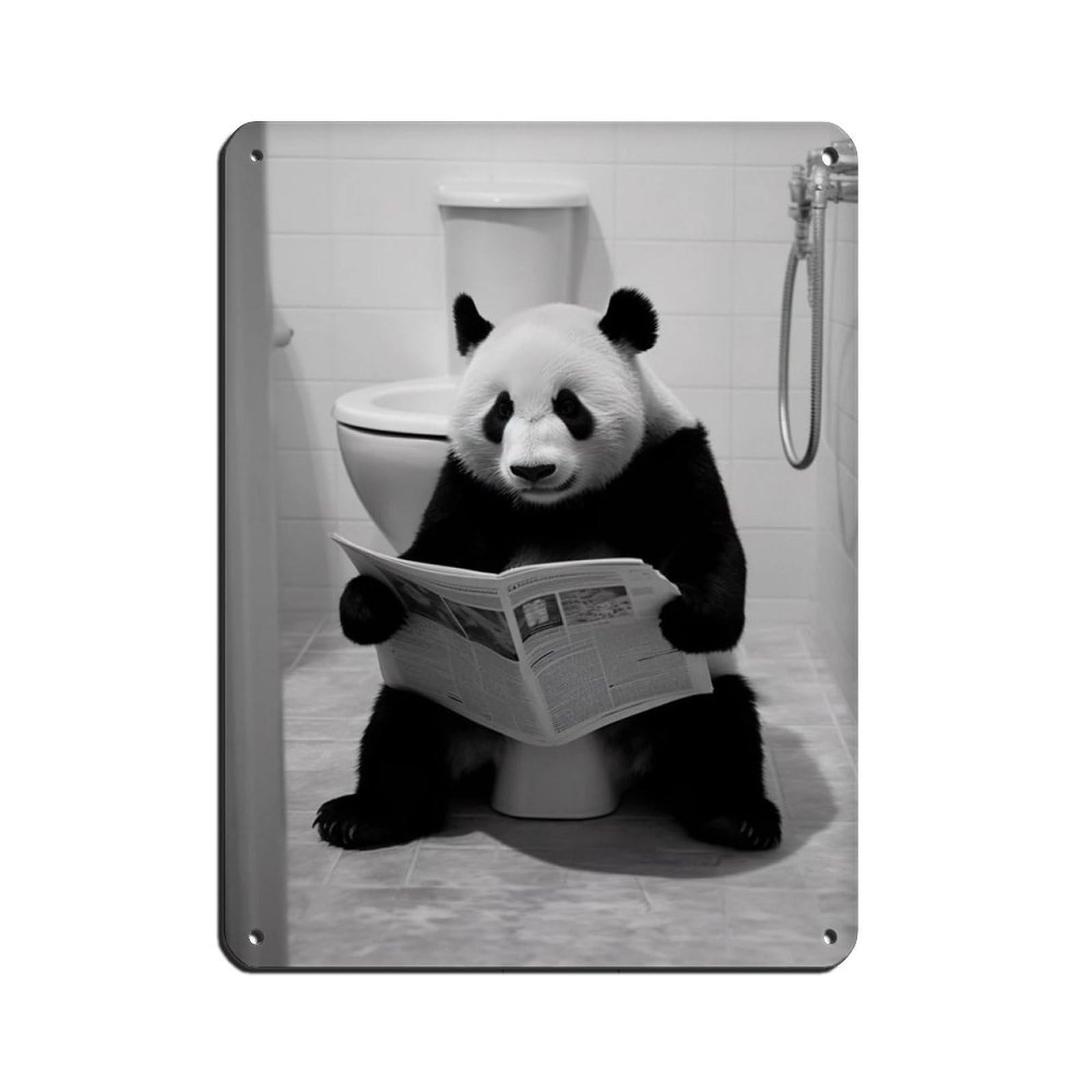 Panda Sitting on The Toilet Reading A Newspaper Tin Sign Vintage Metal Pub Club Cafe Bar Home Wall Art Decoration Poster Retro 12x16inch(30x40cm)