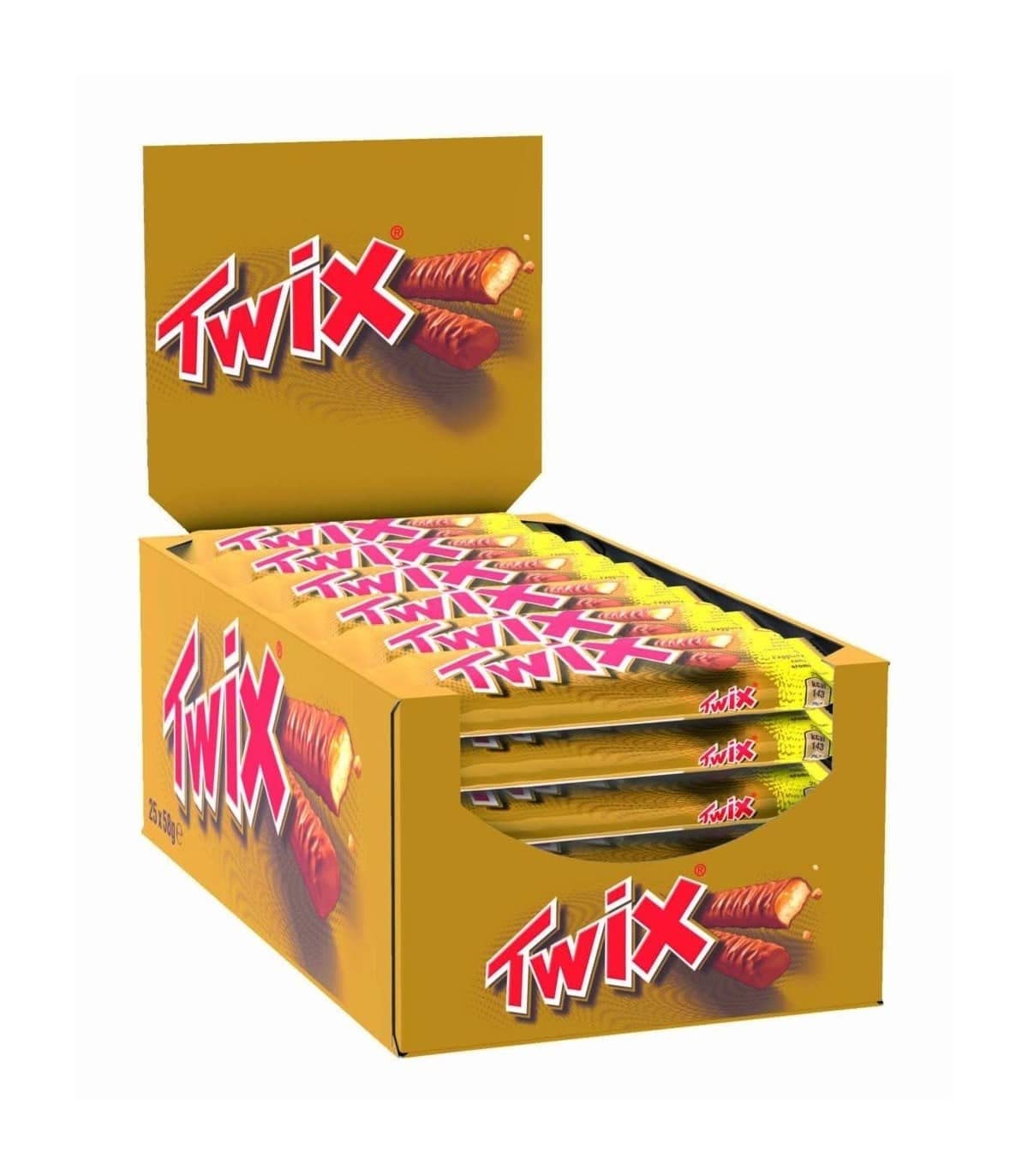 Twix Snack Barrette con Biscotto Ripieno di Caramello e Ricoperto di Cioccolato al Latte - Box 25x50gr con Portachiavi CAIYA®
