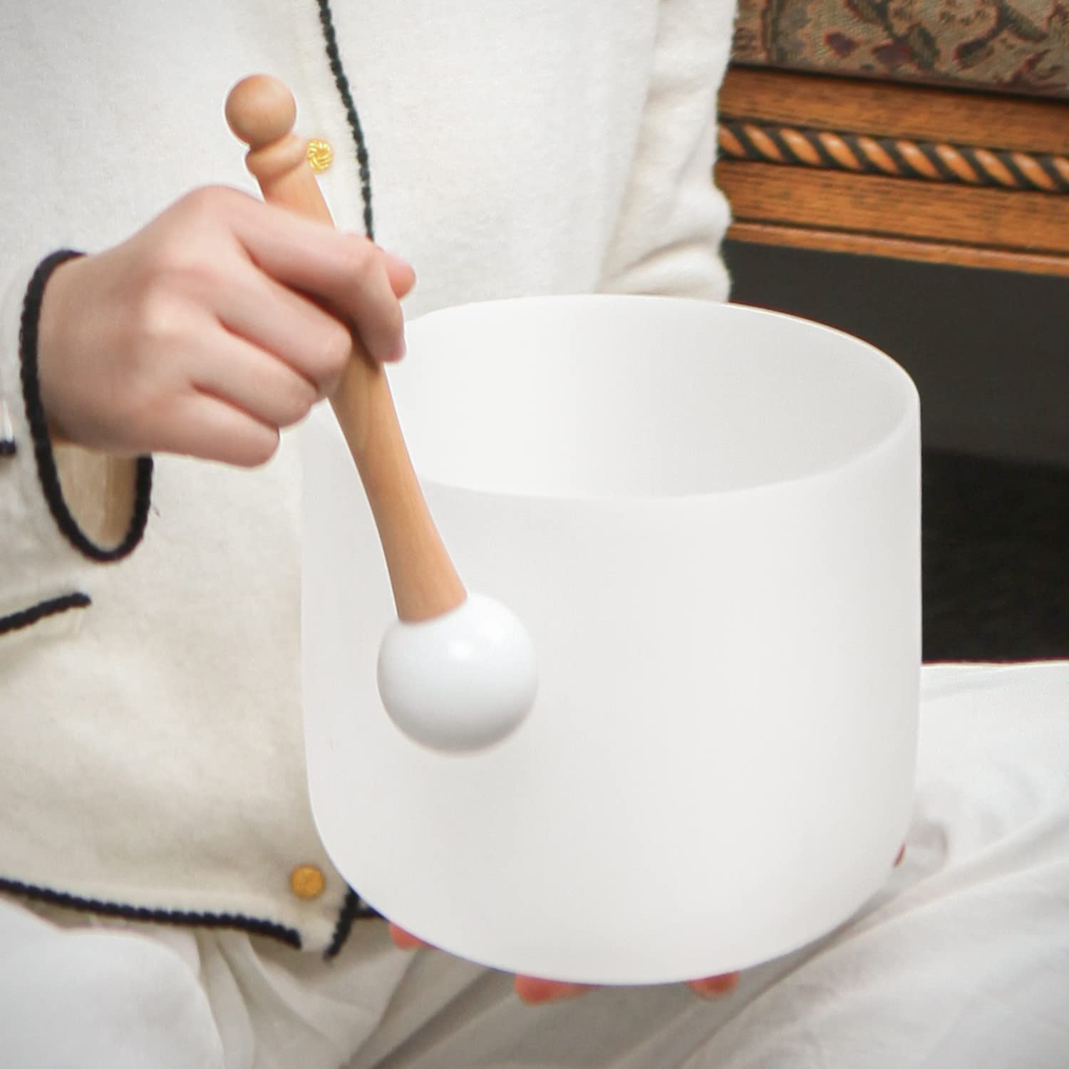 KVKA Juego de cuencos de 20 cm, nota B de 432 Hz, 8 pulgadas, cuenco de chakra blanco para yoga, meditación, sanación sonora, relajación, reducción del estrés con bolsa de transporte