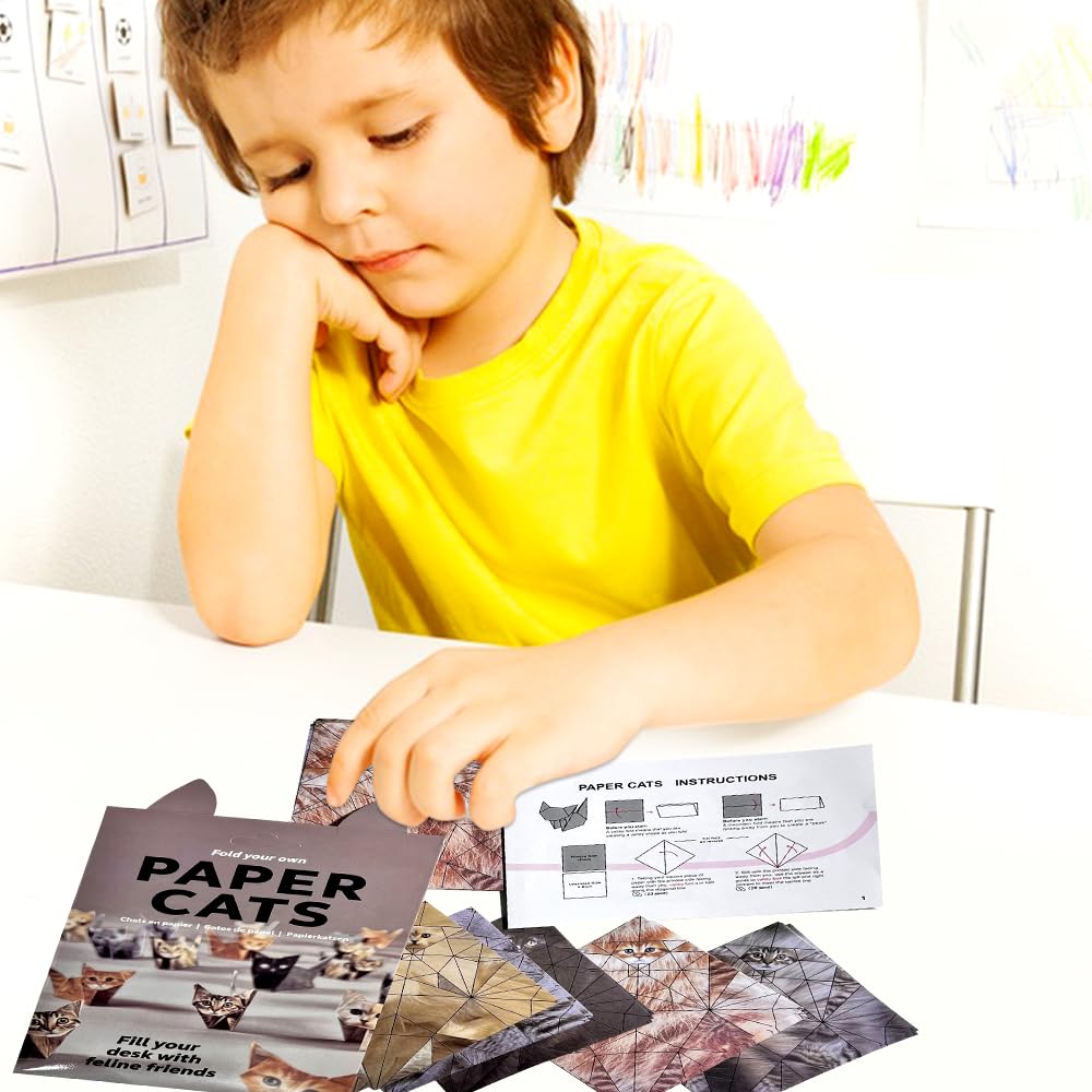 Kit de Origami de Gatos, 100 Hojas Gatos de papel DIY, Kit Creativo de Manualidades de Animales de Origami para Decoración de Escritorio de Animales, Adultos y Niños