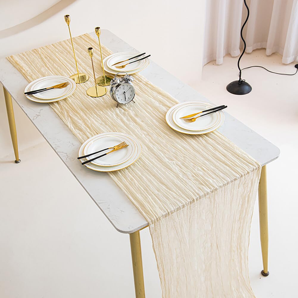 6 Runner Da Tavola In Garza Rustica Bohémien, Terracotta, 300x53 Cm - Tessuto Trasparente, Per Decorazioni Matrimonio, Compleanni, Feste E Uso Quotidiano