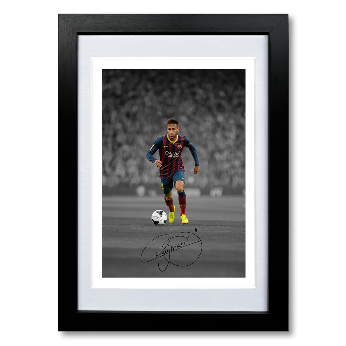 Neymar Junior Jr Signed Photo Poster Print Picture Display Autograph Memorabilia for football fans Gift Paris Saint Germain PSG Barcelona Brazil Santos (Barcelona A4 framed & mounted)