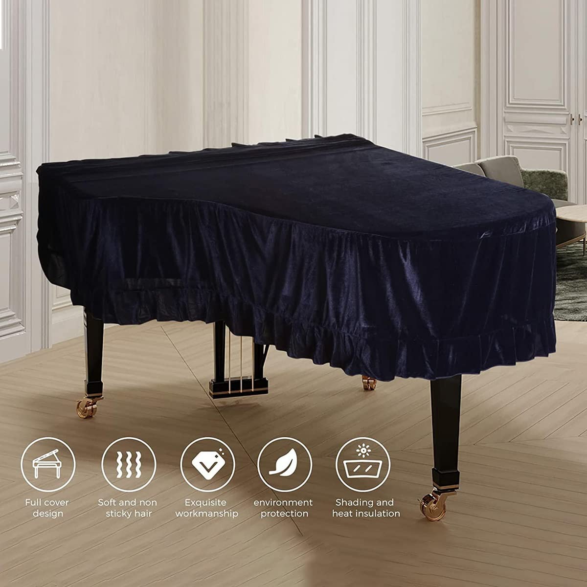 Staubdichte Flügelabdeckung, Vollständiges Klavierabdeckungstuch, Weiche Flügelabdeckung, Dekorative Klavierabdeckung/Black/170Cm