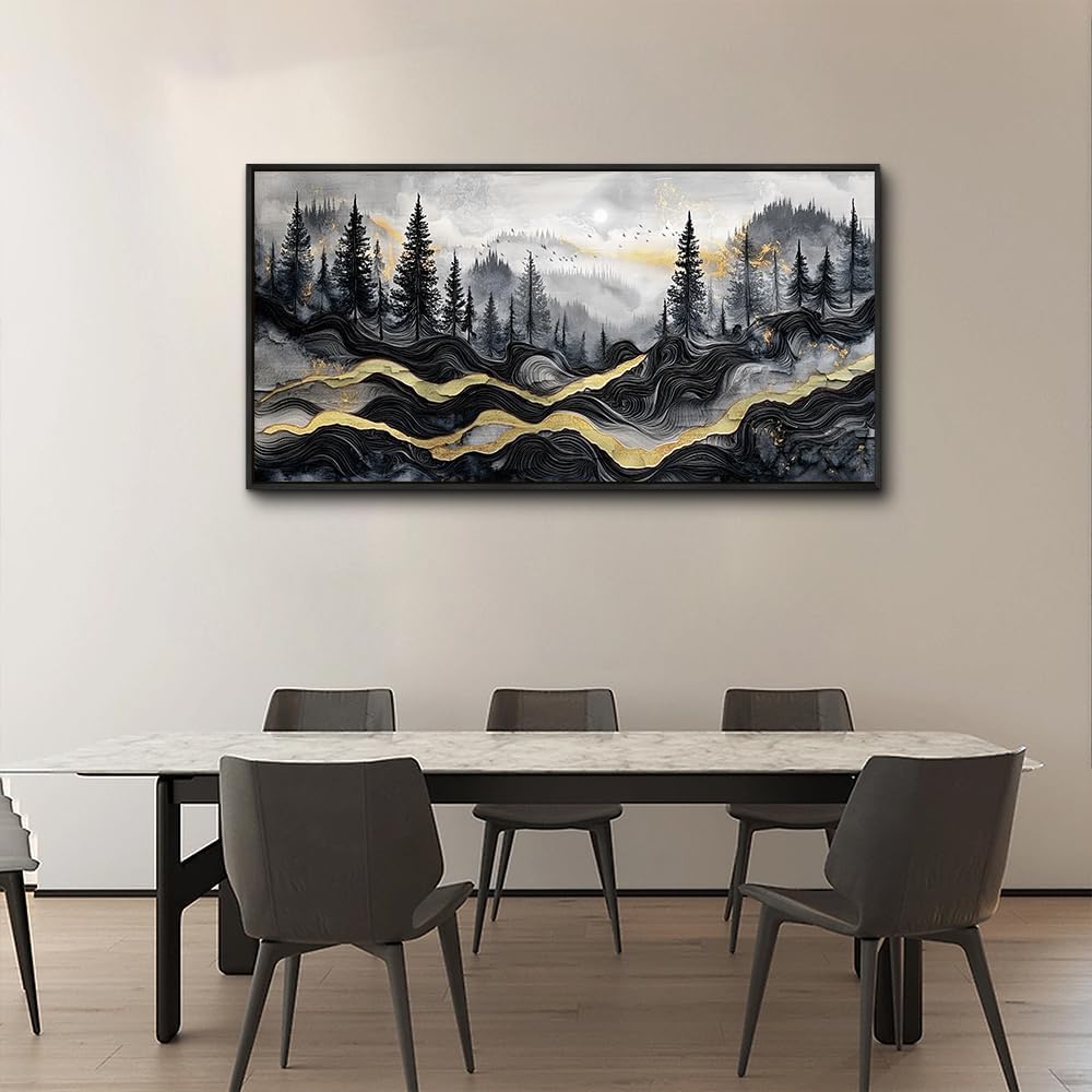 KELIYUAAN Large Canvas Wall Art For Living Room Black Framed Wall Decor For Bedroom Office Wall Decorations Prints Pictures Abstract Mountain Landscape Painting Home Decor Aesthetics 24"X48" - Image 7