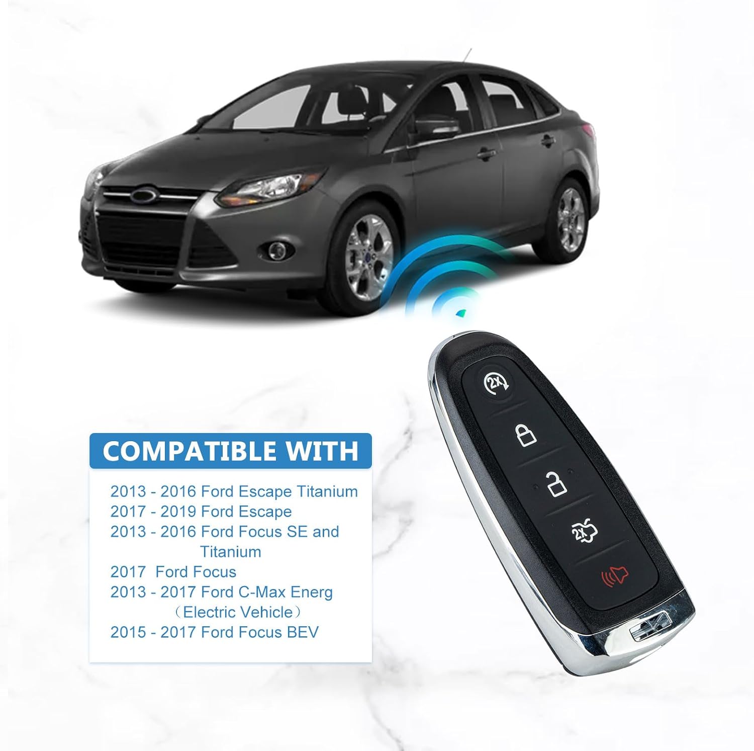 Car Key Fob Replacement for 2013-2016 Focus SE and Titanium 2017-2019 Escape 2015-2017 Focus BEV Smart Key M3N5WY8609 (2)