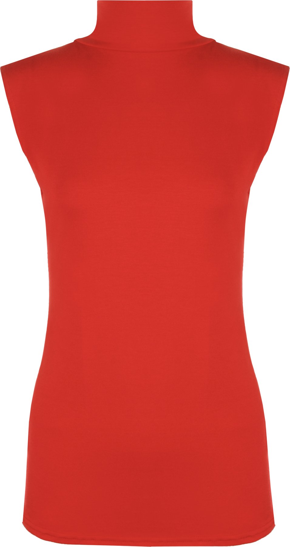 WearAll Womens Plus Size Plain Turtle Neck Sleeveless Ladies Top - Red - 20-22