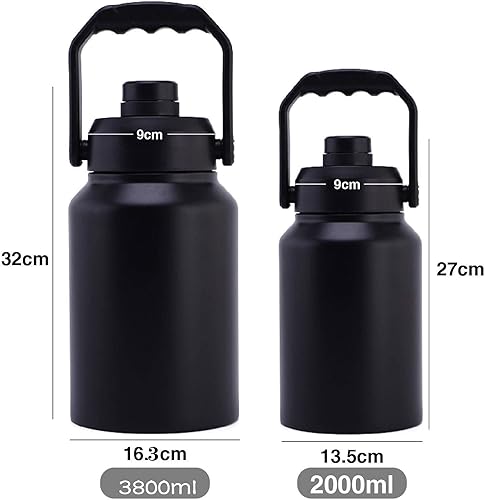 Miniatura 4 de Botella de agua aislada al vacío de boca ancha de 64 onzas, 128 onzas, con asa, cubo de hielo de acero inoxidable, taza de viaje, gran cantimplora