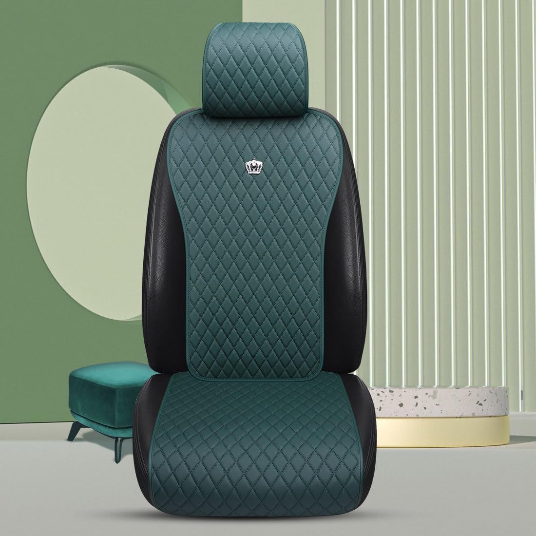 Red Rain Leather Seat Cover Universal Seat Covers with Crown Car Seat Protector Fit Car/Auto/Truck/SUV Green 2/3 Covered (Army Green)