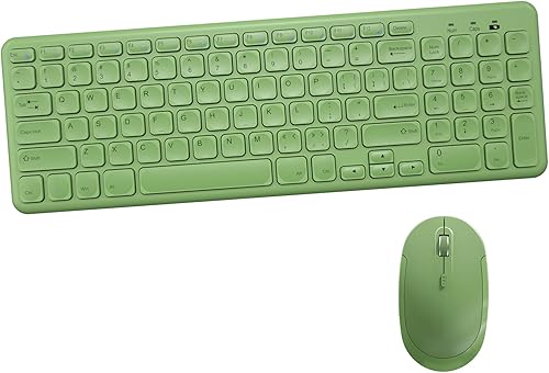 Arcwares Combo de teclado y mouse inalámbricos, lindo teclado verde dulce, teclado silencioso ergonómico USB de 2.4 G para computadora, laptop, Arcwares Combo de teclado y mouse inalámbricos, lindo teclado verde dulce, teclado silencioso ergonómico USB de 2.4 G para computadora, laptop,