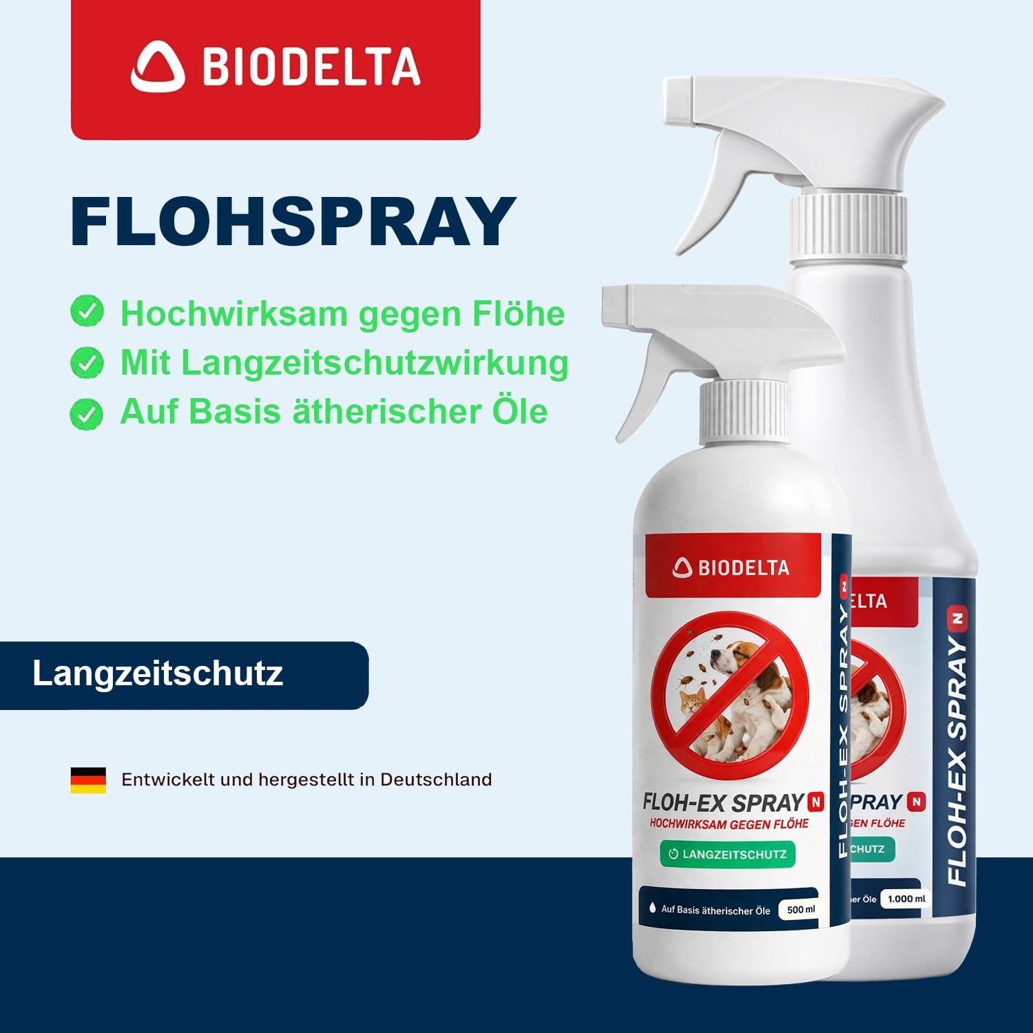 Biodelta Anti Flohspray 5L für Hund Katze - Floh-Ex Umgebungsspray Haustier Hundeflöhe Katzenflöhe bekämpfen bei akutem Befall & präventiv - Flöhe Spray Wohnung Möbel Bett - hochwirksam