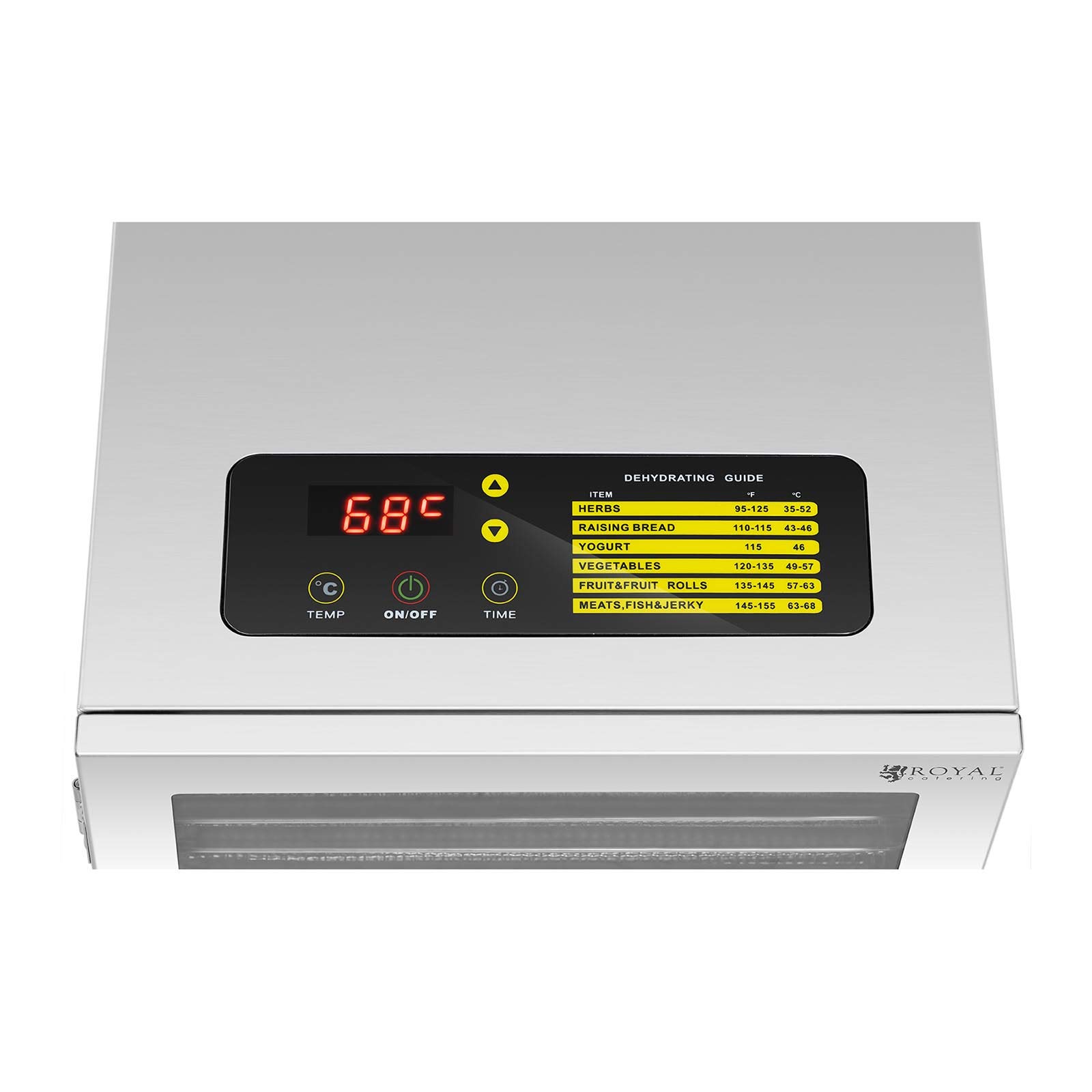 Royal Catering Déshydrateur Alimentaire Séchoir D Aliments D'Aliments De Nourriture RCDA-500/45S (800 W, 20-90 °C, 12 Étages, Minuterie 0,5-24 h, Inox)
