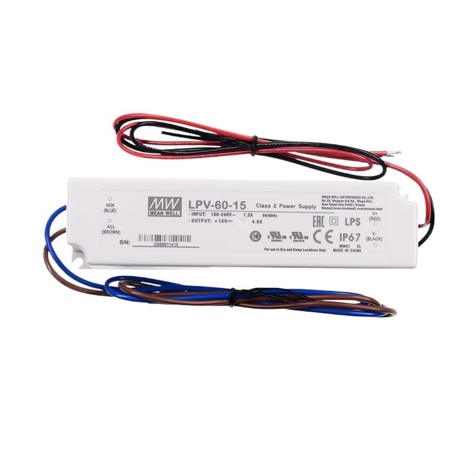 FCARUMIQP LPV-60 LED Driver 110/220VAC to 5V 12V 15V 24V 48V DC 60W Waterproof IP67 Constant Voltage Switching Power Supply(Lpv-60-15 15v 4a)