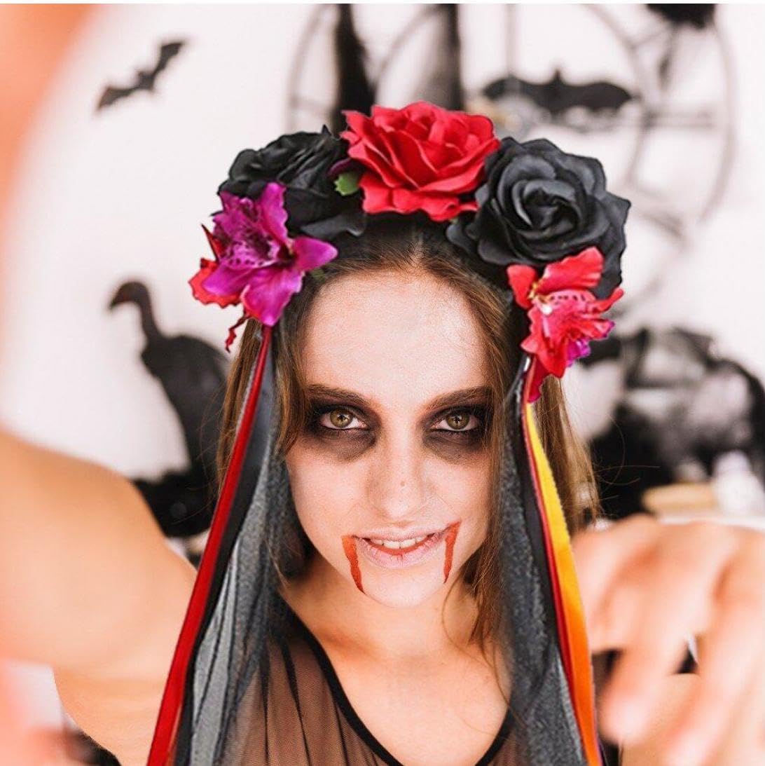 Amazon.co.jp: ローズ カチューシャ ハロウィン ベール ヘッドバンド 