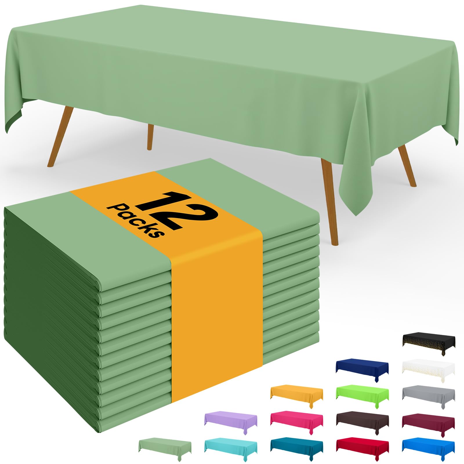 Smiry Disposable Table Cloth - 12 Pack, 54 x 108 Inch Waterproof Rectangle Tablecloths for Parties, Decorative Plastic Table Cover, Leakproof & Sturdy