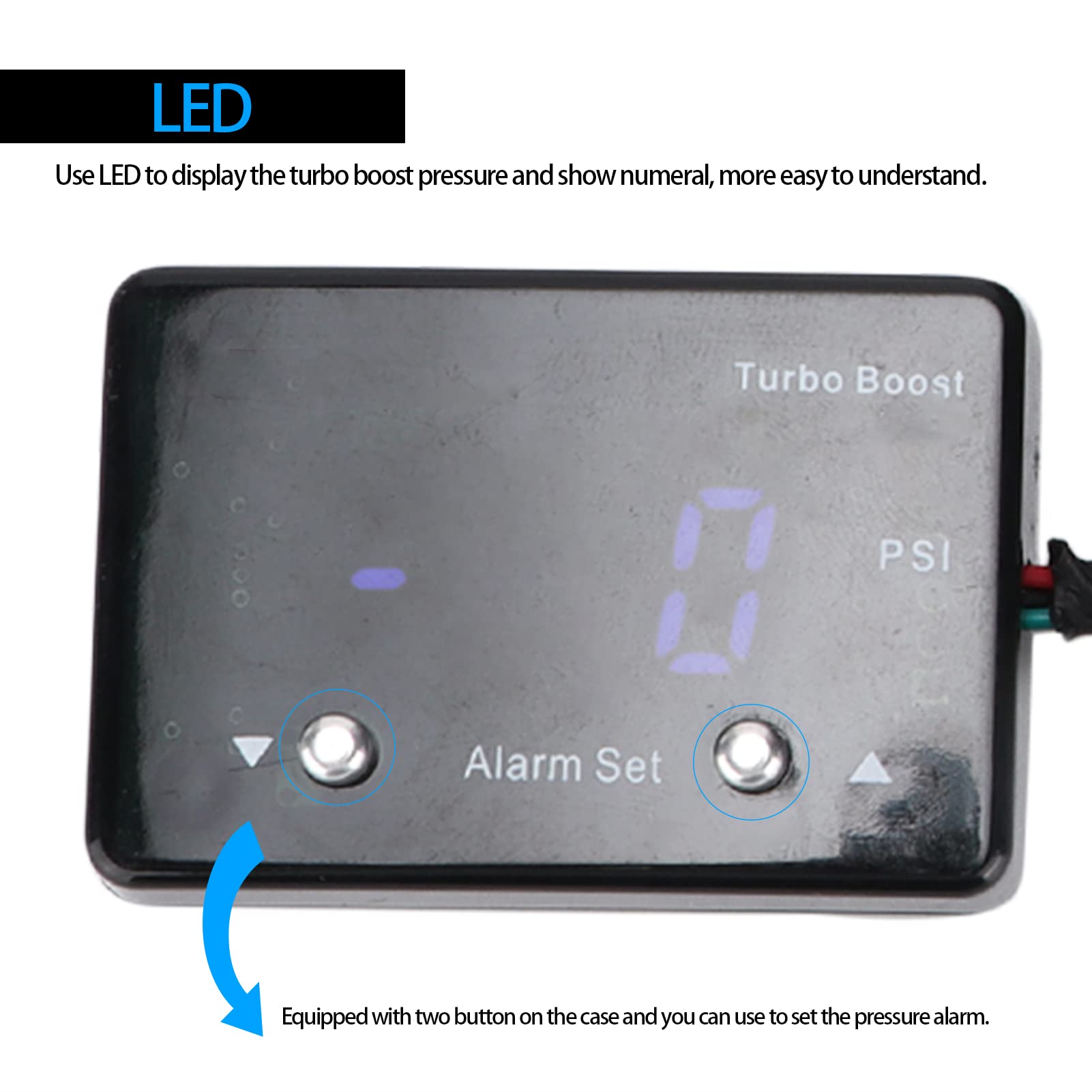 Cyfrowy Wskaźnik Temperatury Turbo Boost 12 V -14 do 40 PSI Niebieska Dioda LED Sygnalizująca Ciśnienie w Próżni