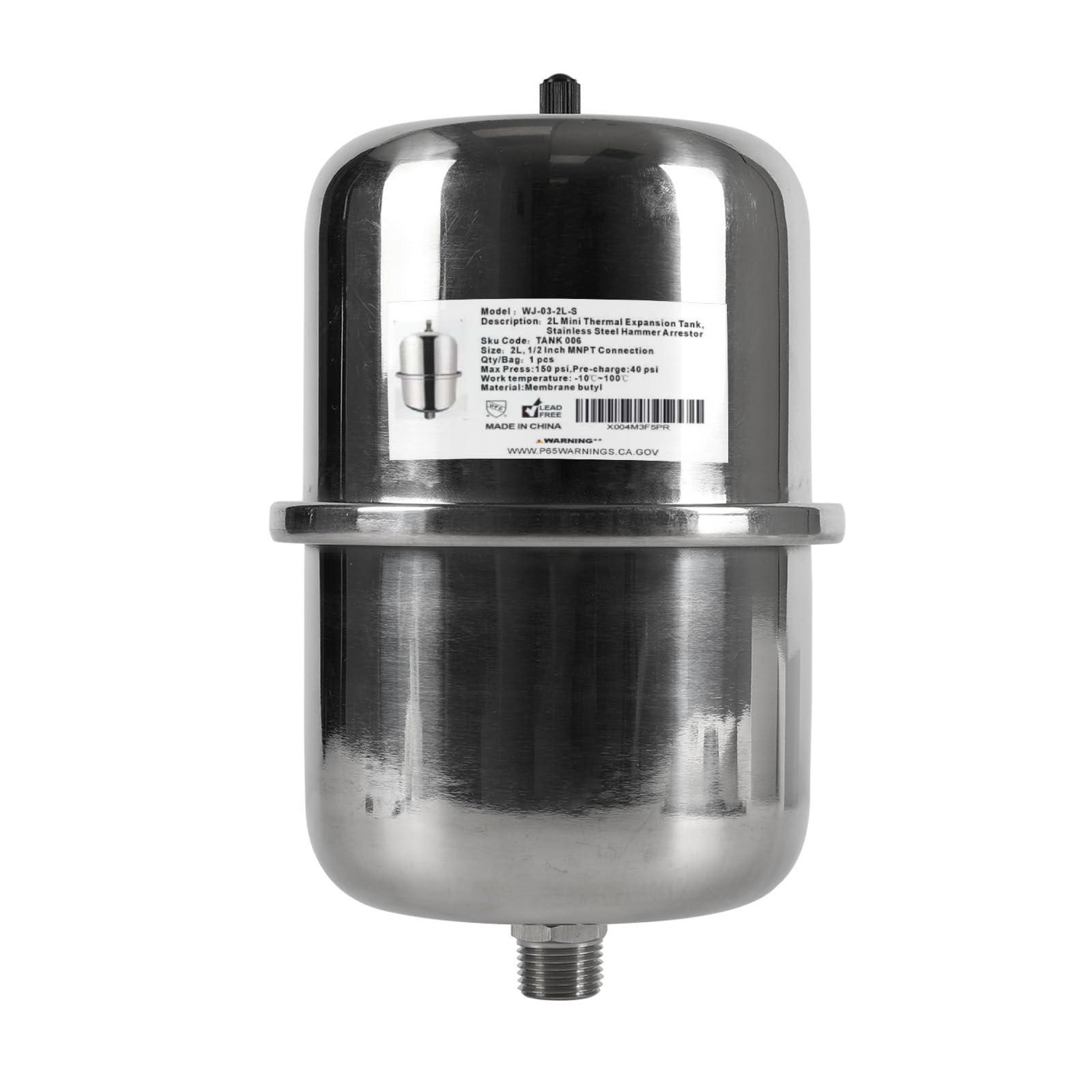 EFIELD Stainless Steel Expansion Tank (2 L), Hammer Arrestor with 1/2 Inch Threaded For Tankless Water Heater, Water Dispensing/Beverage Appliances (TANK006)