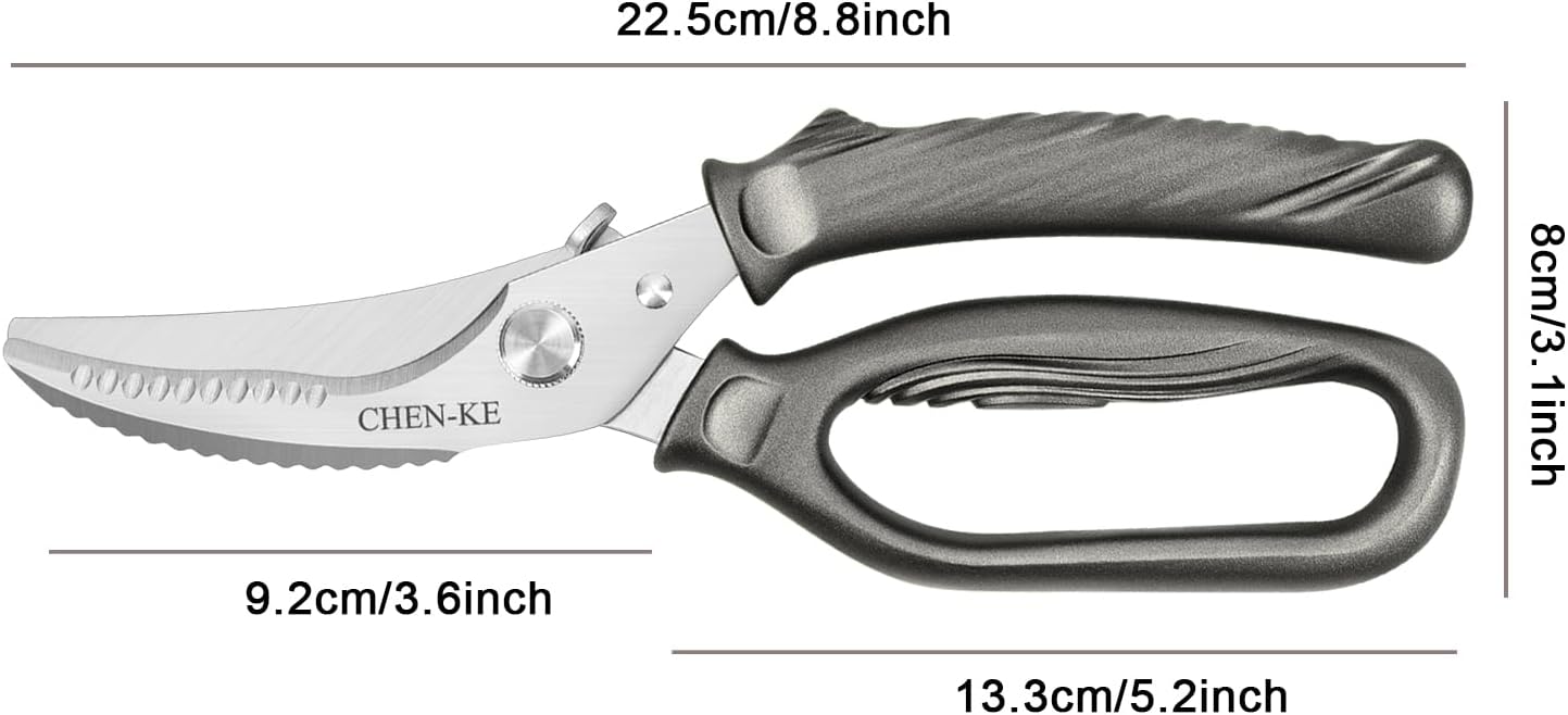 Stainless Steel Kitchen Scissors Heavy Duty Multipurpose Kitchen Shears, Rust Resistant Blades, One-Hand Operation, Ergonomic Grip, Sharp Durable Poultry Scissors for Meat & Food Cutting-Grey