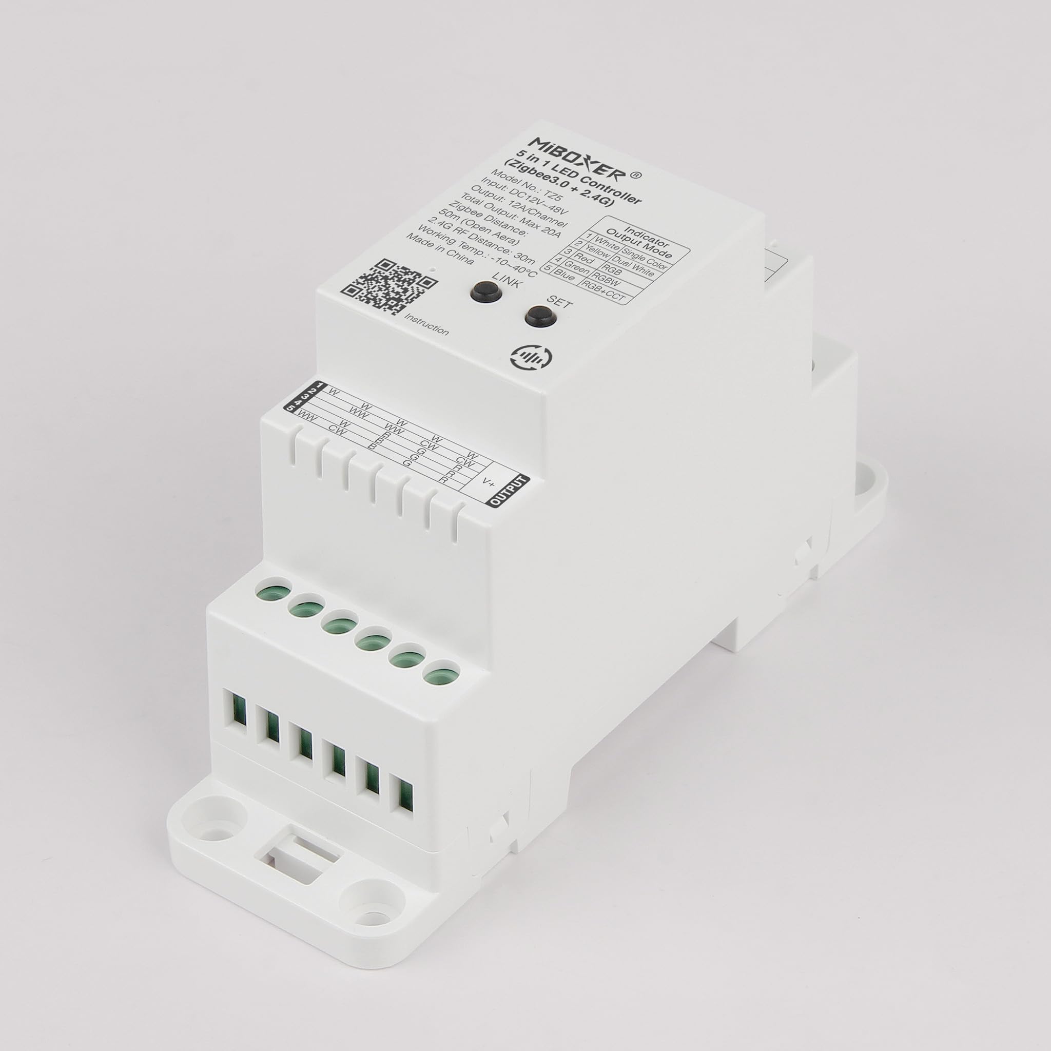 MiBoxer TZ5 5 en 1 LED Din Rail Controller Zigbee 3.0 + 2.4G RF | DC 12 – 48 V | 12 A por canal